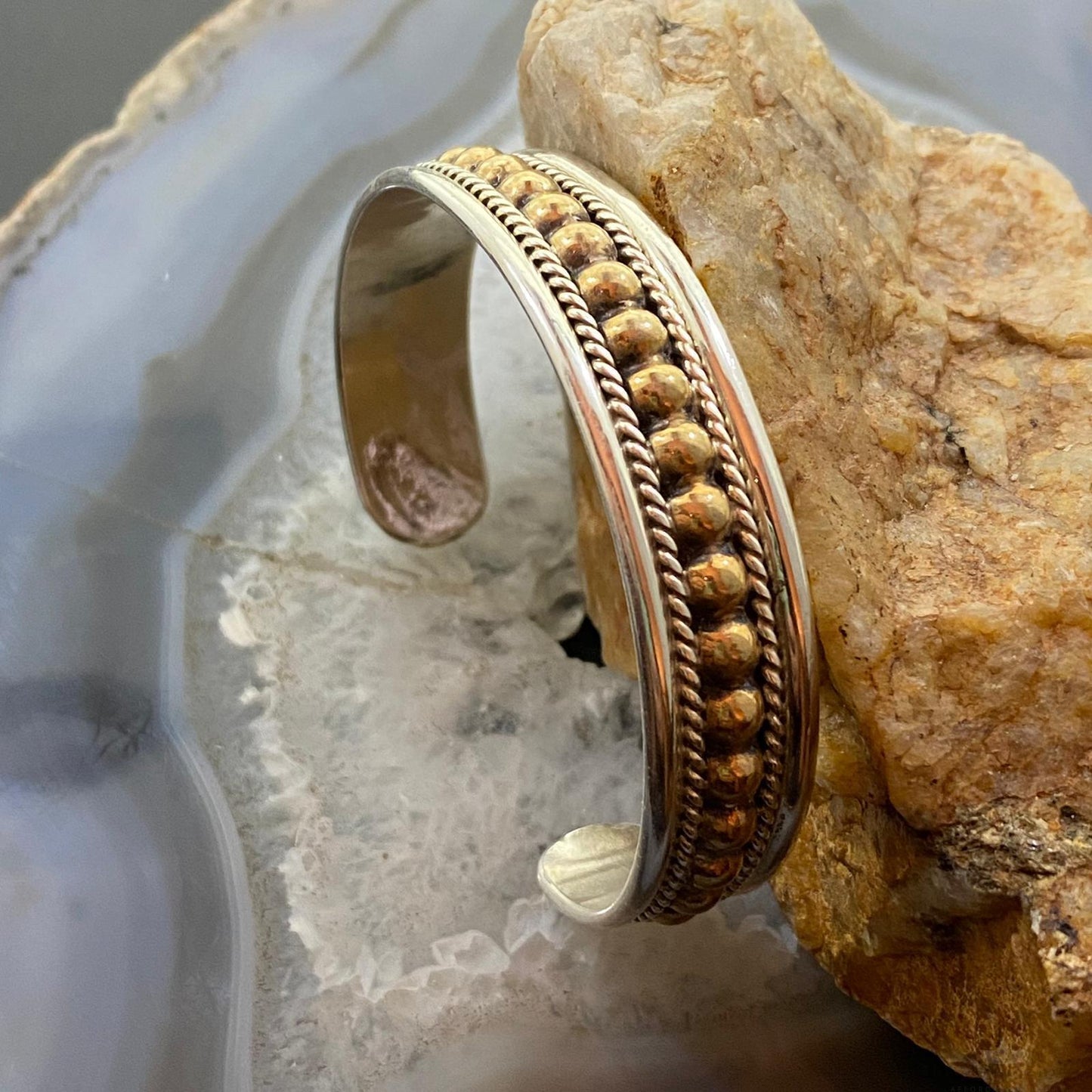 Vintage Signed Navajo Native American Sterling Uniquely Decorated Bracelet
