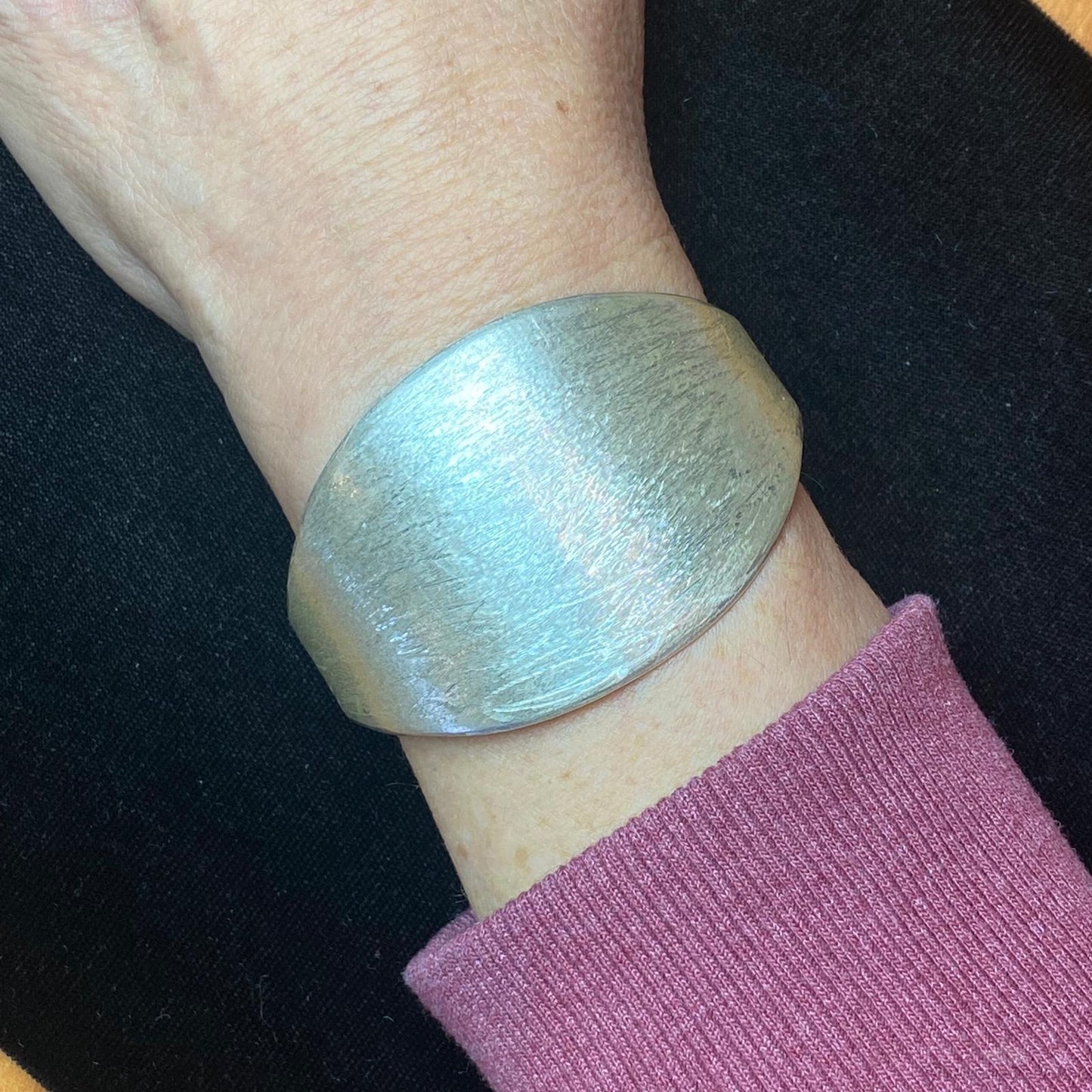 Vintage Native American Sterling Silver Texture Bracelet For Women