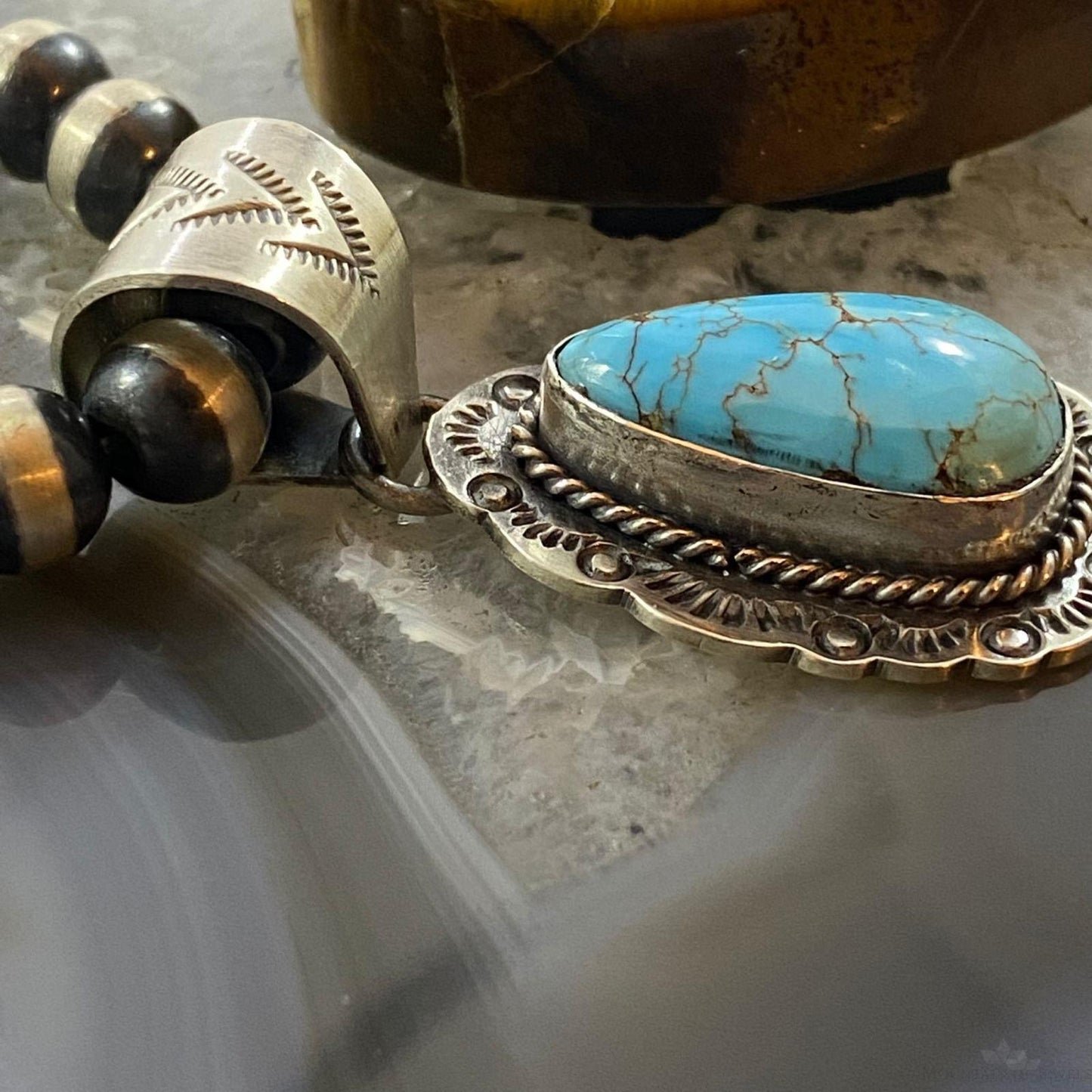 Tim Vanderver Sterling Teardrop Kingman Turquoise Decorated Pendant For Women