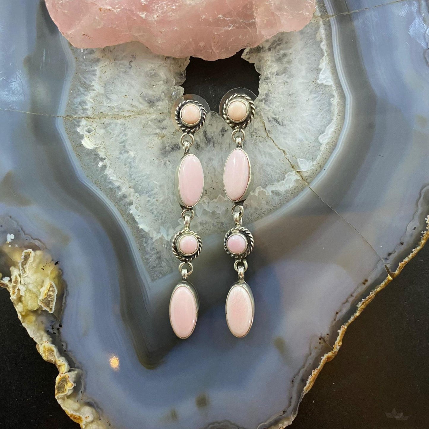 Monica Silversmith Sterling Silver Pink Conch Shell Dangle Earrings For Women