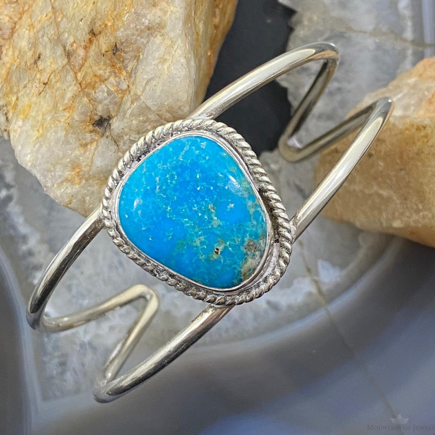 Vintage Native American Silver Turquoise Split Shank Bracelet For Women