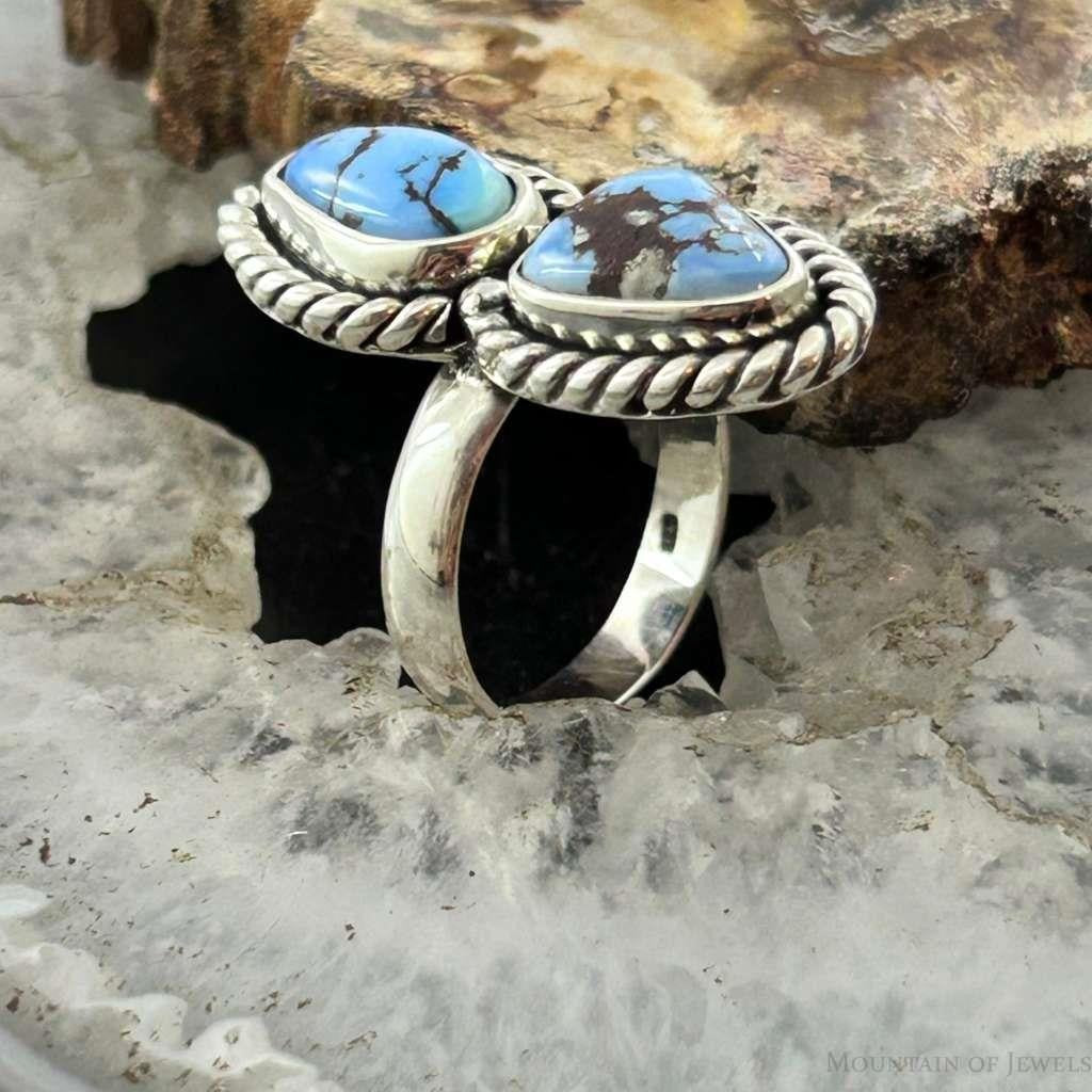 Sterling Silver Southwestern Style Double Golden Hill Turquoise Ring Size 5 For Women