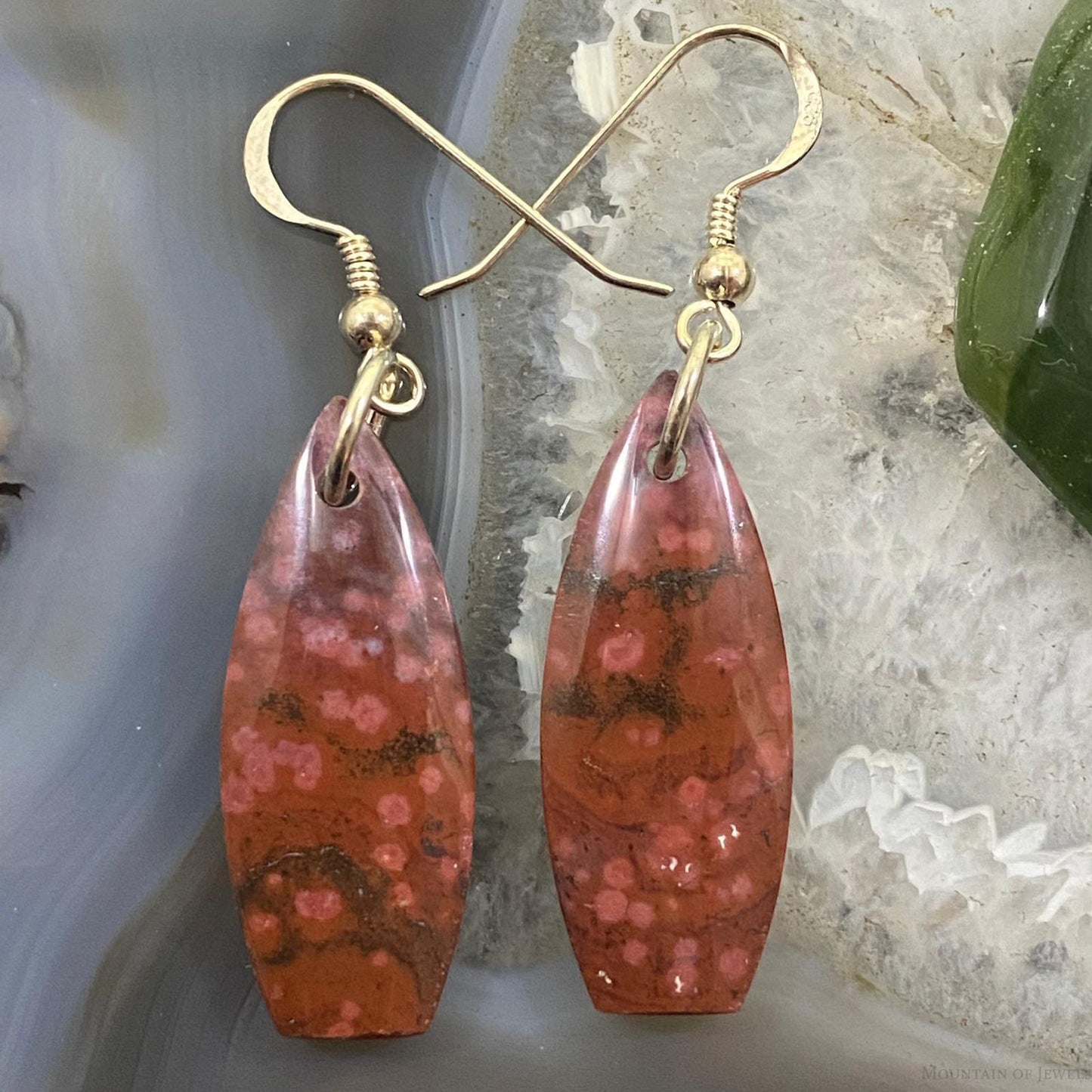 Sterling Silver Oblong River Jasper Slab Dangle Earrings For Women #137