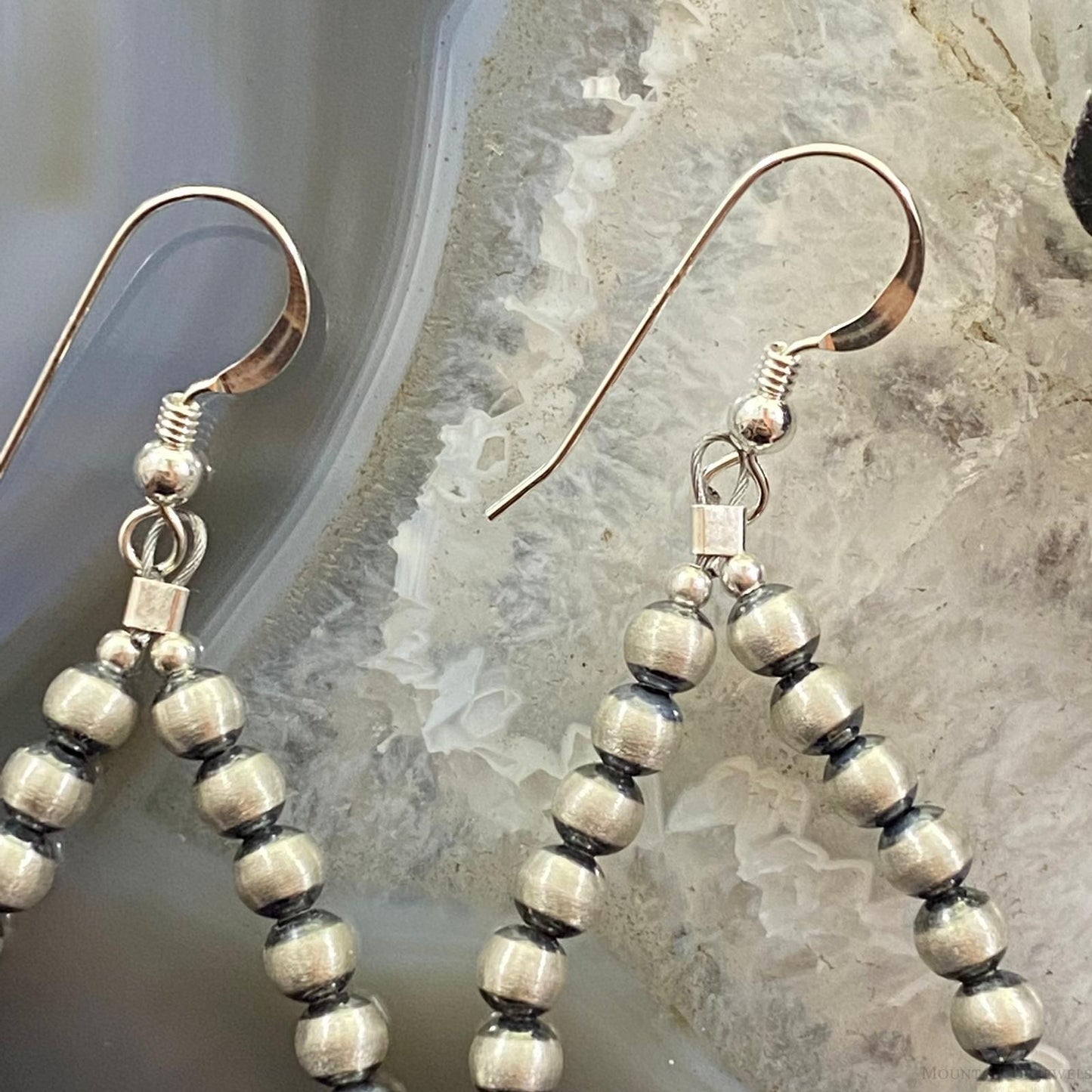 Navajo Pearl Bead & Lapis Bead Dangle Hoop Earrings For Women