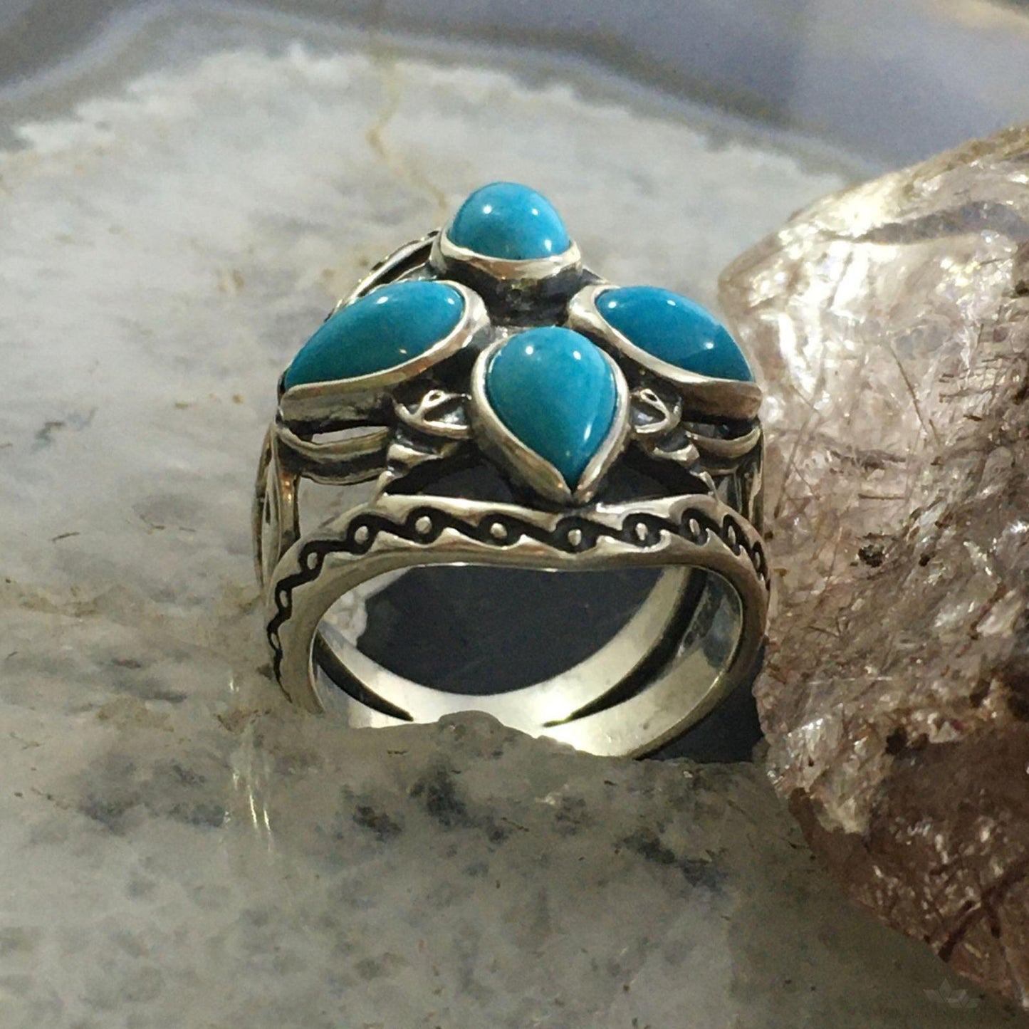 Carolyn Pollack Sterling Silver 4 Sleeping Beauty Turquoise Decorated Cluster For Women