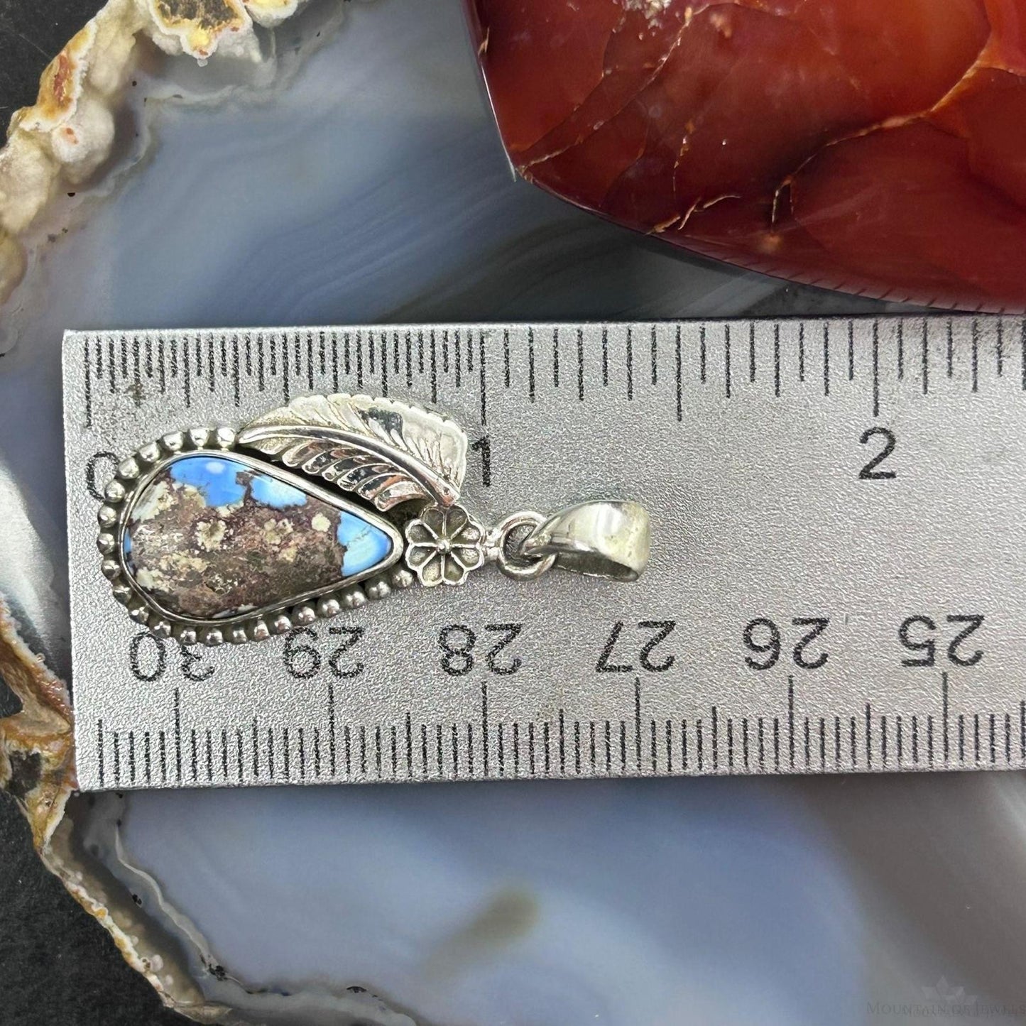 Sterling Silver Southwestern Style Teardrop Golden Hill Turquoise Leaves Pendant For Women