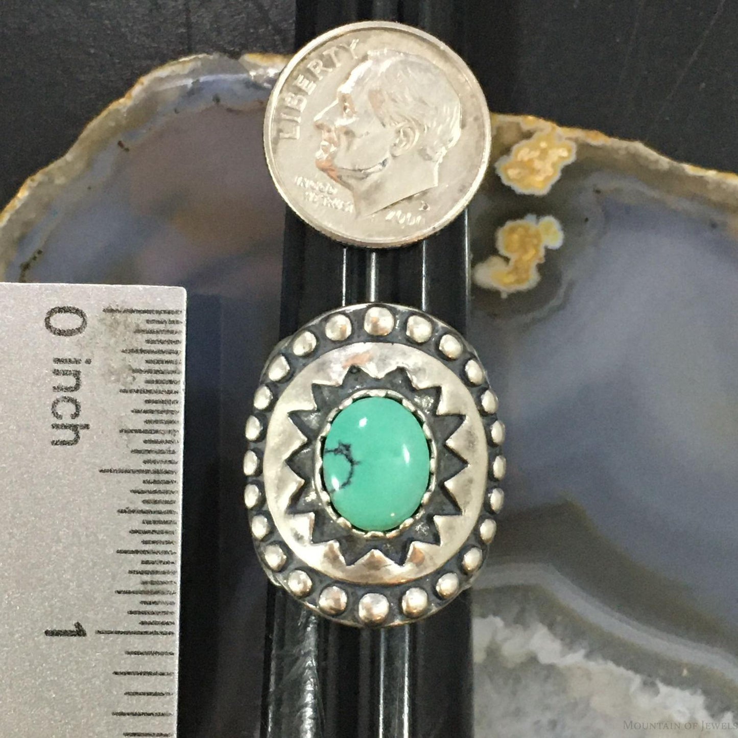 Carolyn Pollack Vintage Southwestern Style Sterling Oval Green Turquoise Decorated Ring For Women