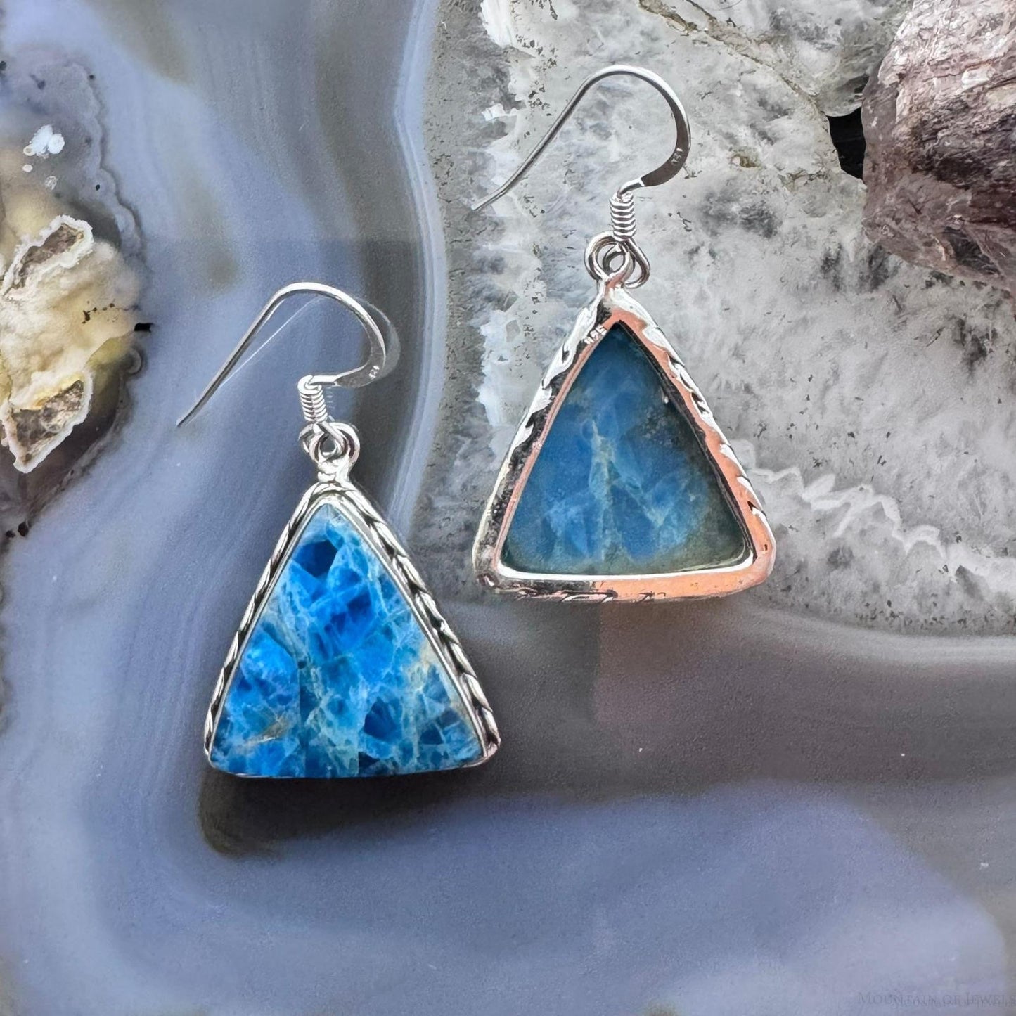 Sterling Silver Southwestern Style Triangle Blue Apatite Dangle Earrings For Women