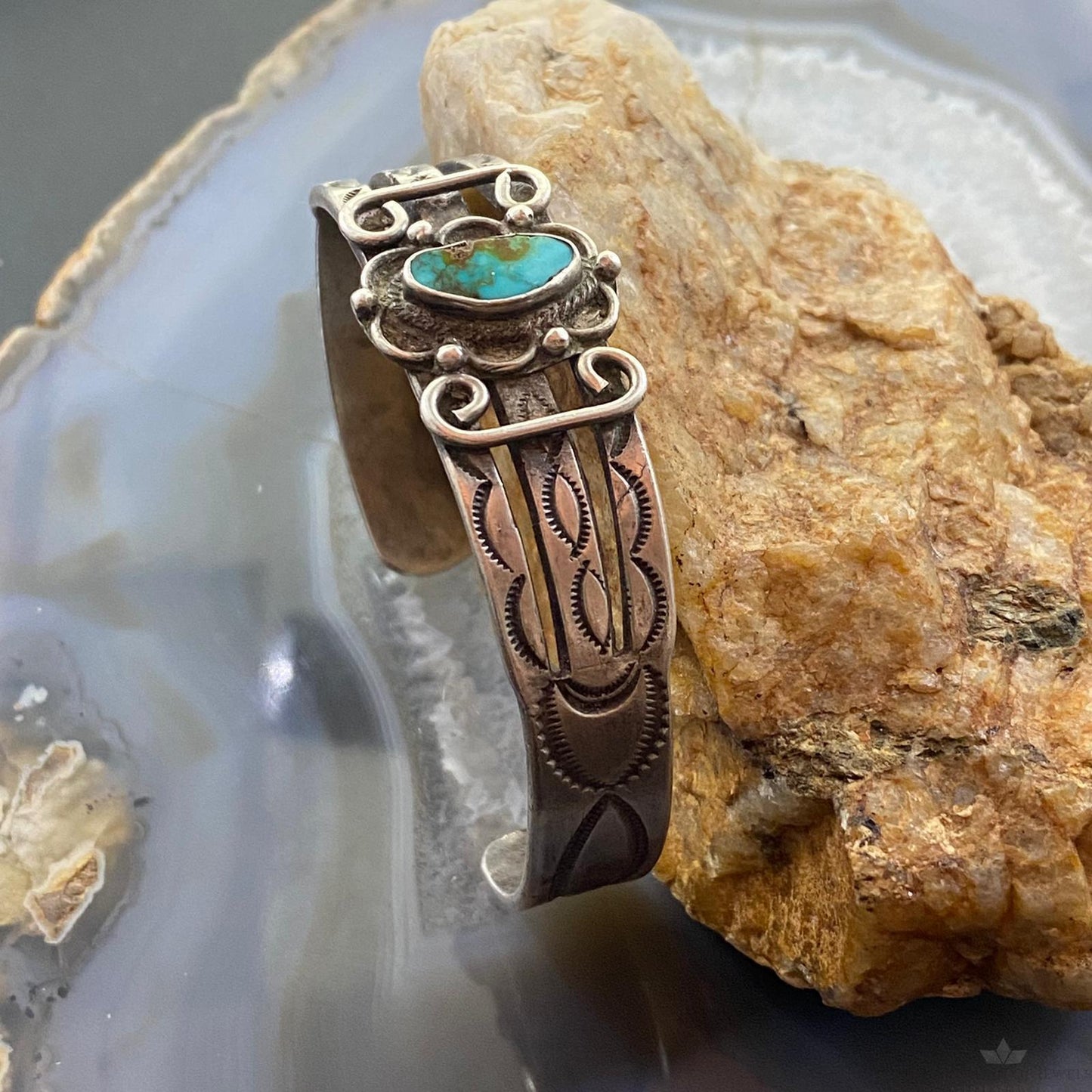 Vintage Native American Silver Natural Shape Turquoise Bracelet For Women