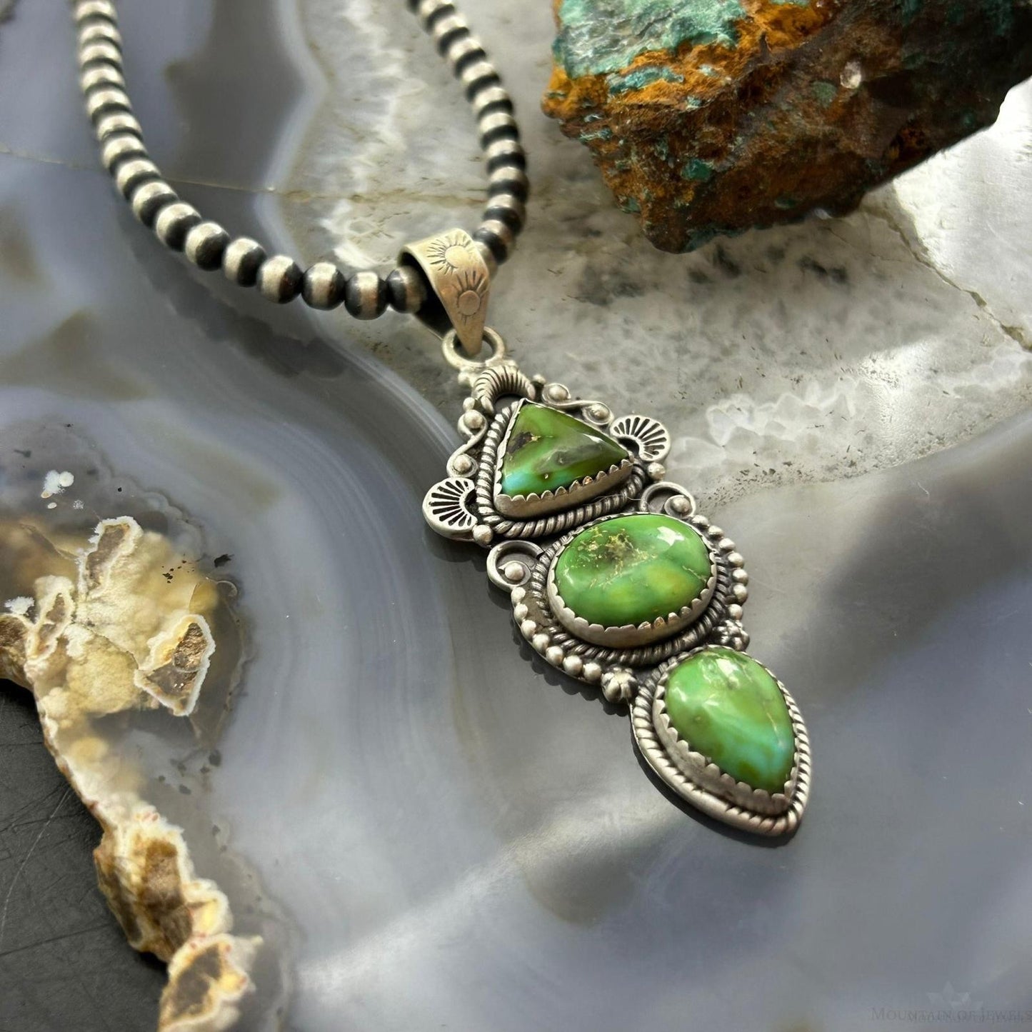 Sterling Silver Southwestern Style 3 Sonora Gold Turquoise Decorated Pendant For Women #2