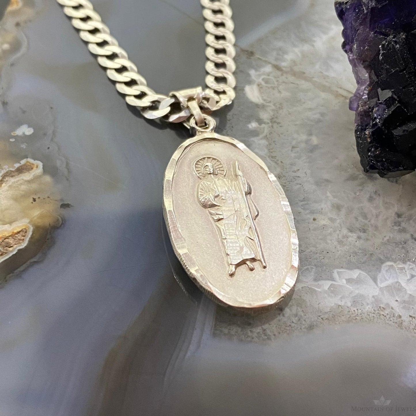Sterling Silver Double Sided Sacred Saint Pendant with Necklace 18"