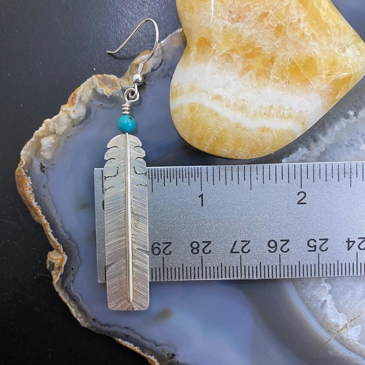 David Kuticka Native American Sterling Silver Feather w/Turq Dangle Earrings #1