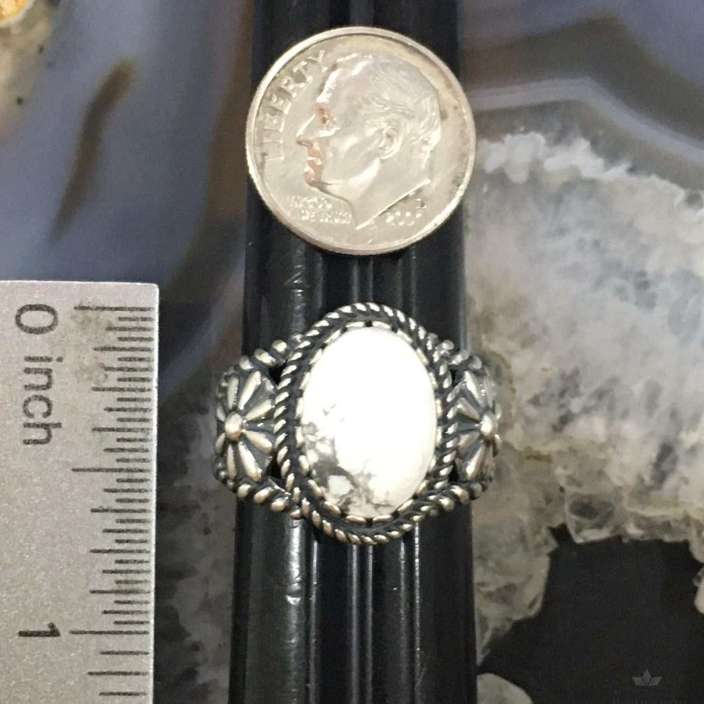 Carolyn Pollack Vintage Southwestern Style Sterling Silver Oval Howlite Decorated Ring For Women