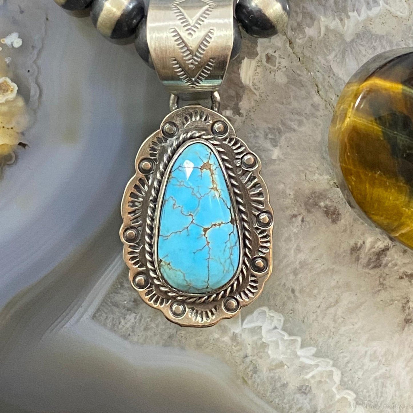 Tim Vanderver Sterling Teardrop Kingman Turquoise Decorated Pendant For Women