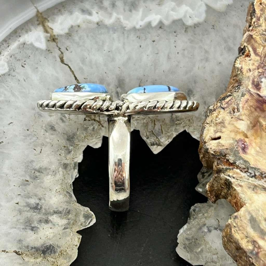 Sterling Silver Southwestern Style Double Golden Hill Turquoise Ring Size 5 For Women
