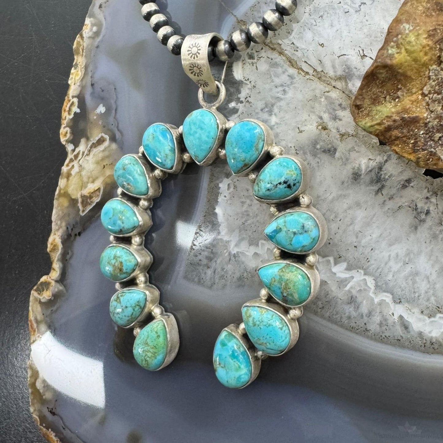 Sterling Silver Southwestern Style Turquoise Decorated Naja Pendant For Women