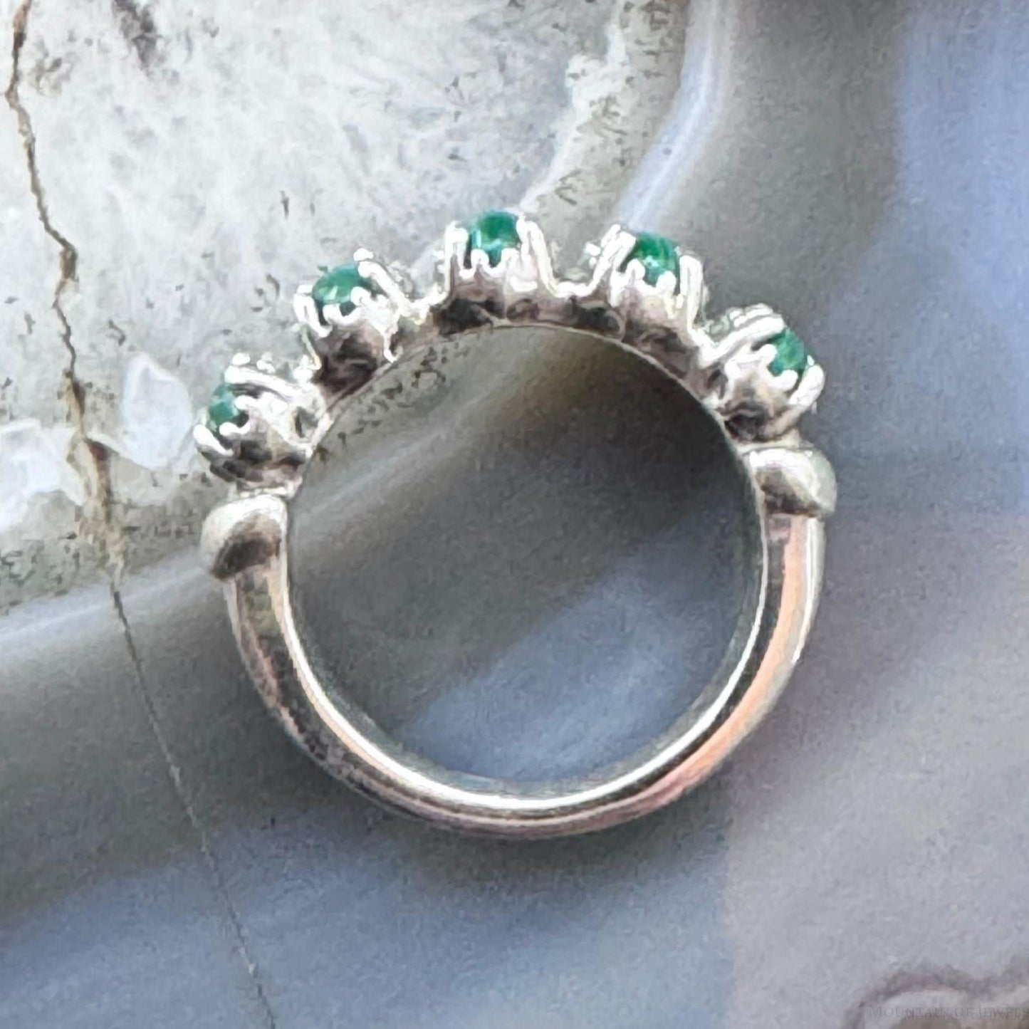 Carolyn Pollack Vintage Sterling Silver 5 Oval Malachite Band Ring For Women