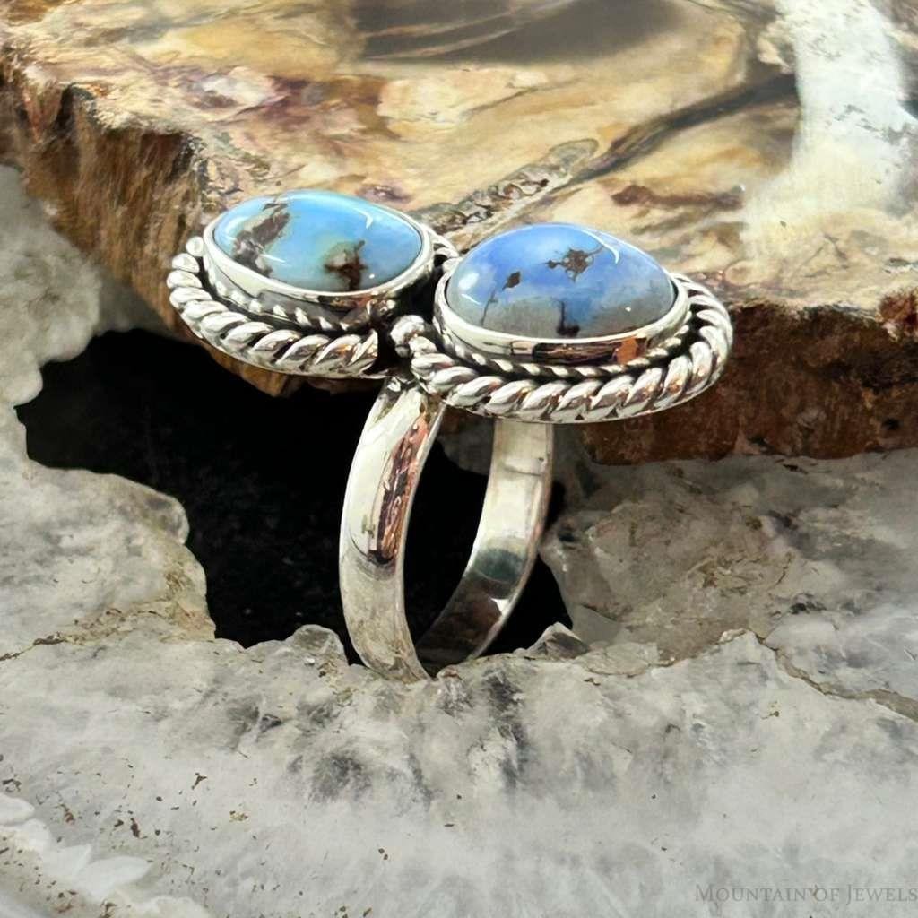 Sterling Silver Southwestern Style Double Golden Hill Turquoise Ring Size 7 For Women