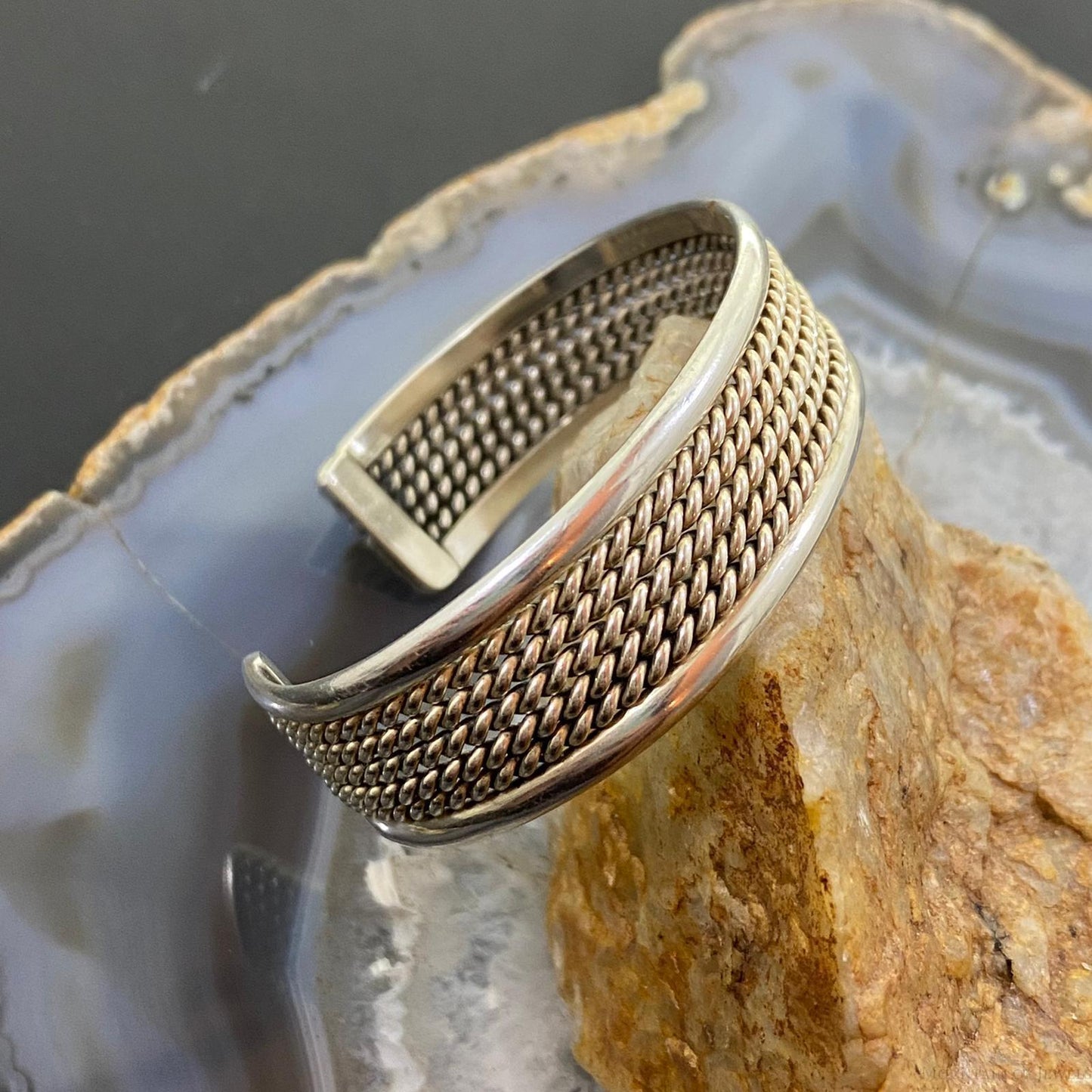 Vintage Native American Silver Rows Of Coils Flexible Bracelet For Women