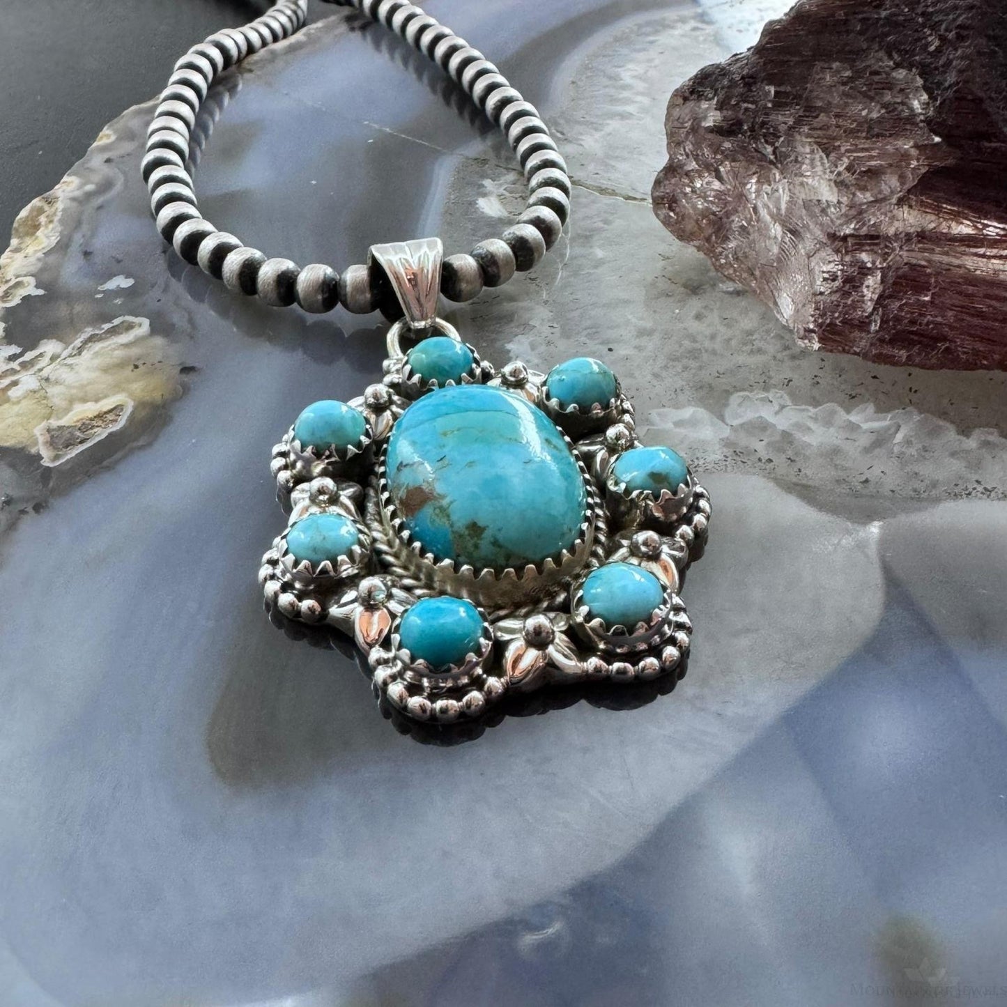 Sterling Silver Southwestern Style Composite American Turquoise Cluster Pendant