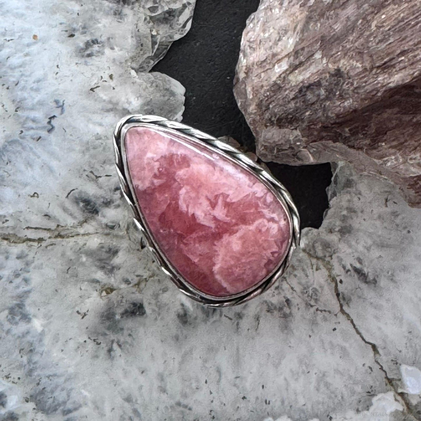 Sterling Silver Southwestern Style Teardrop Rhodochrosite Ring Size 7 For Women