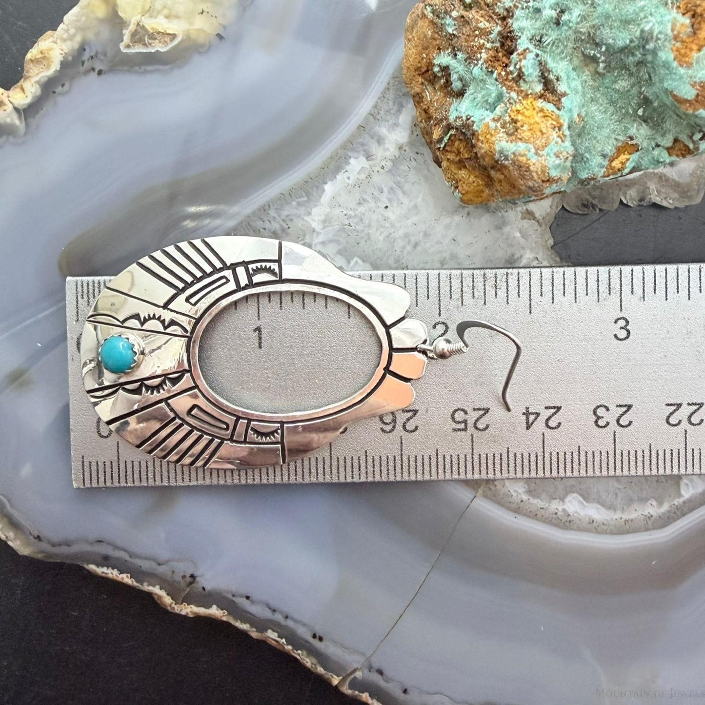 Tommy & Rosita Singer Sterling Silver Dot Turquoise Engraved Dangle Earrings For Women