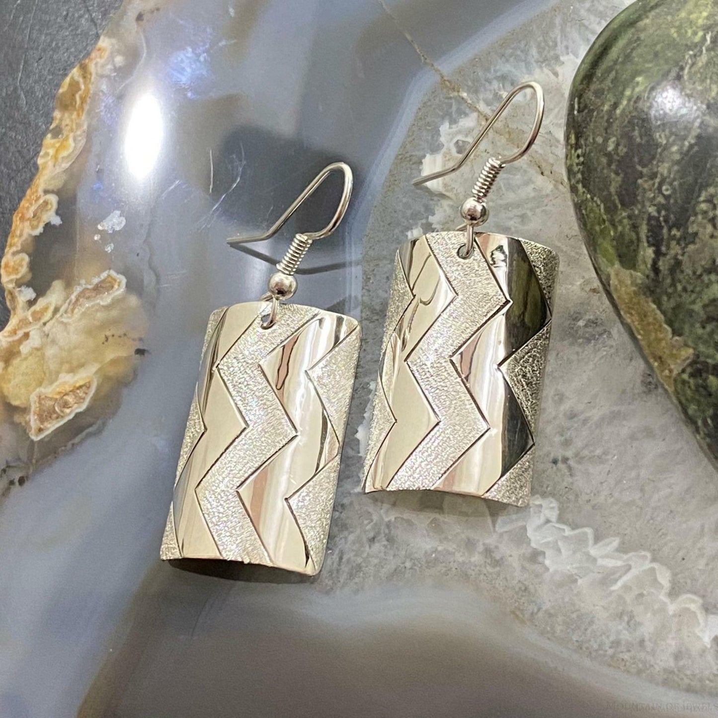 Sterling Silver Pattern Stamped Texture Curved Dangle Earrings For Women #5