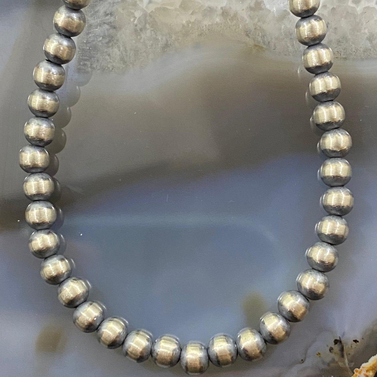 Sterling Silver Navajo Pearl Beads Necklace Length 18" / 4 mm For Women