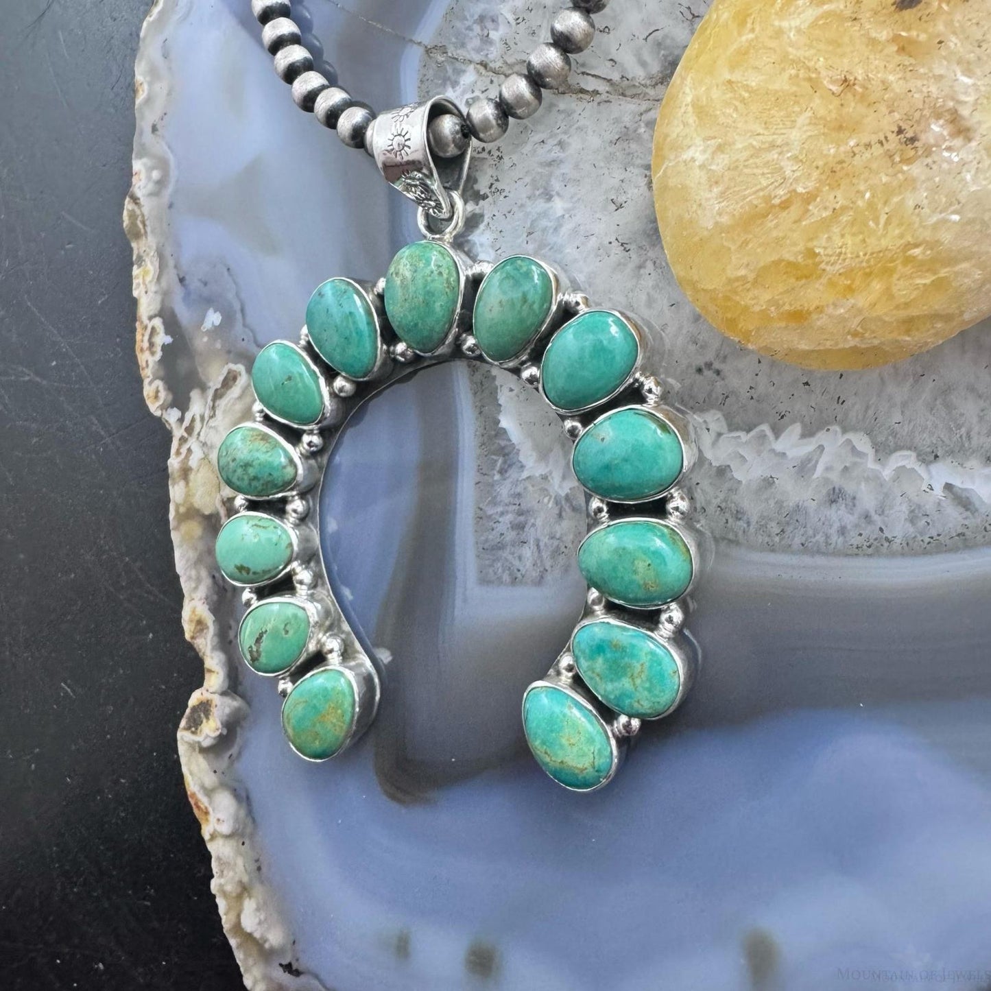 Sterling Silver Southwestern Style Turquoise Decorated Naja Pendant For Women