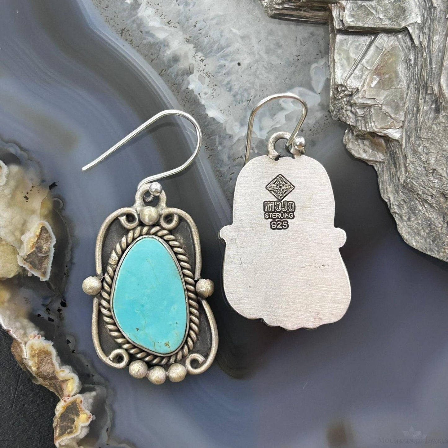 Sterling Silver Southwestern Style Turquoise Decorated Dangle Earrings For Women #2