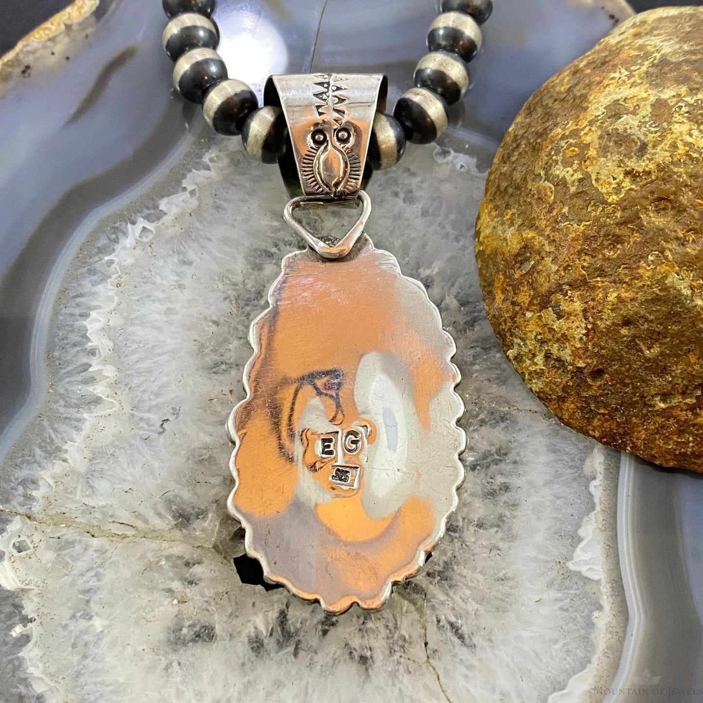 Native American Sterling Silver Green Kingman Turquoise Decorated Pendant