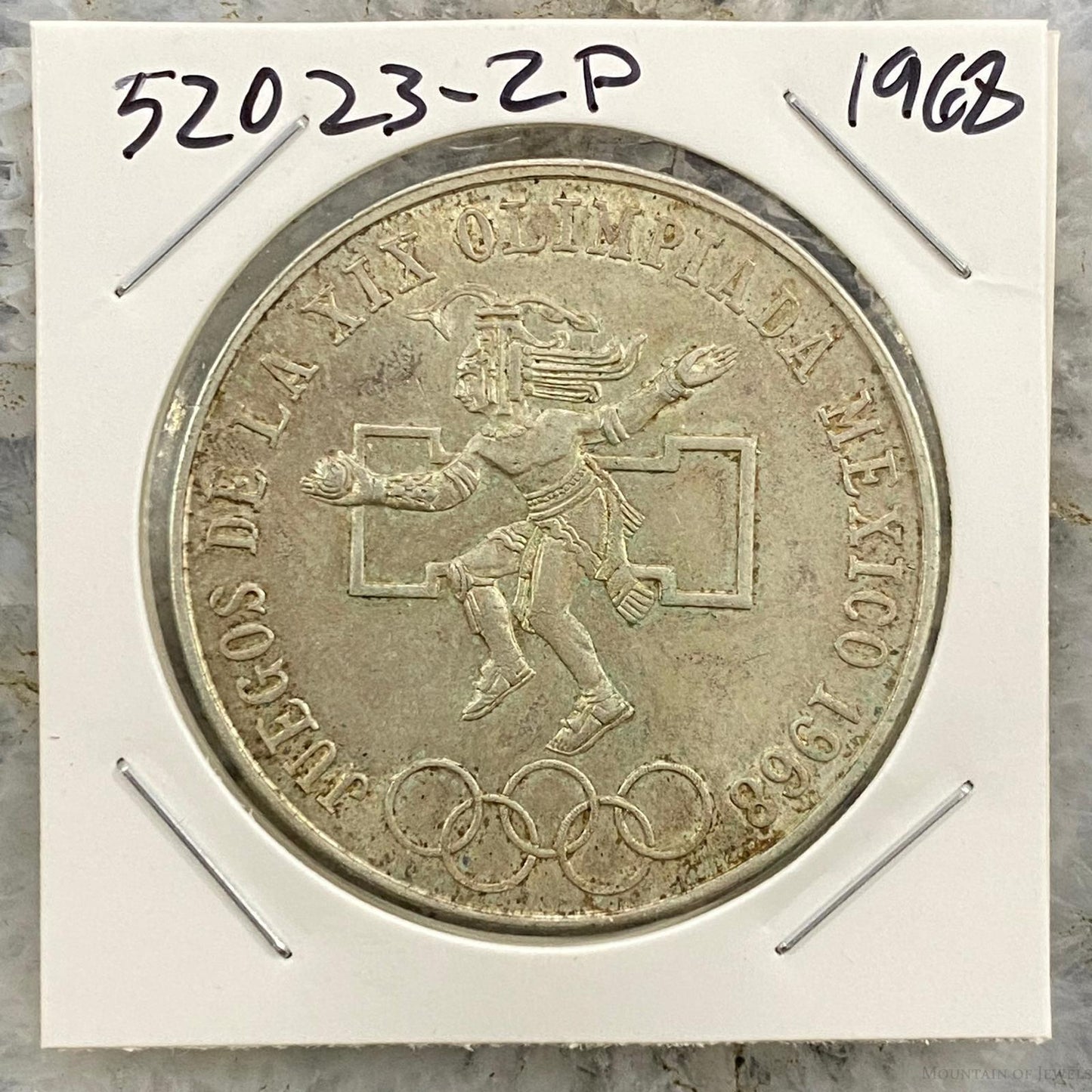 1968 Mexico XIX Olympic Games Aztec Ball Player 25 Pesos Silver Coin #52023-2P