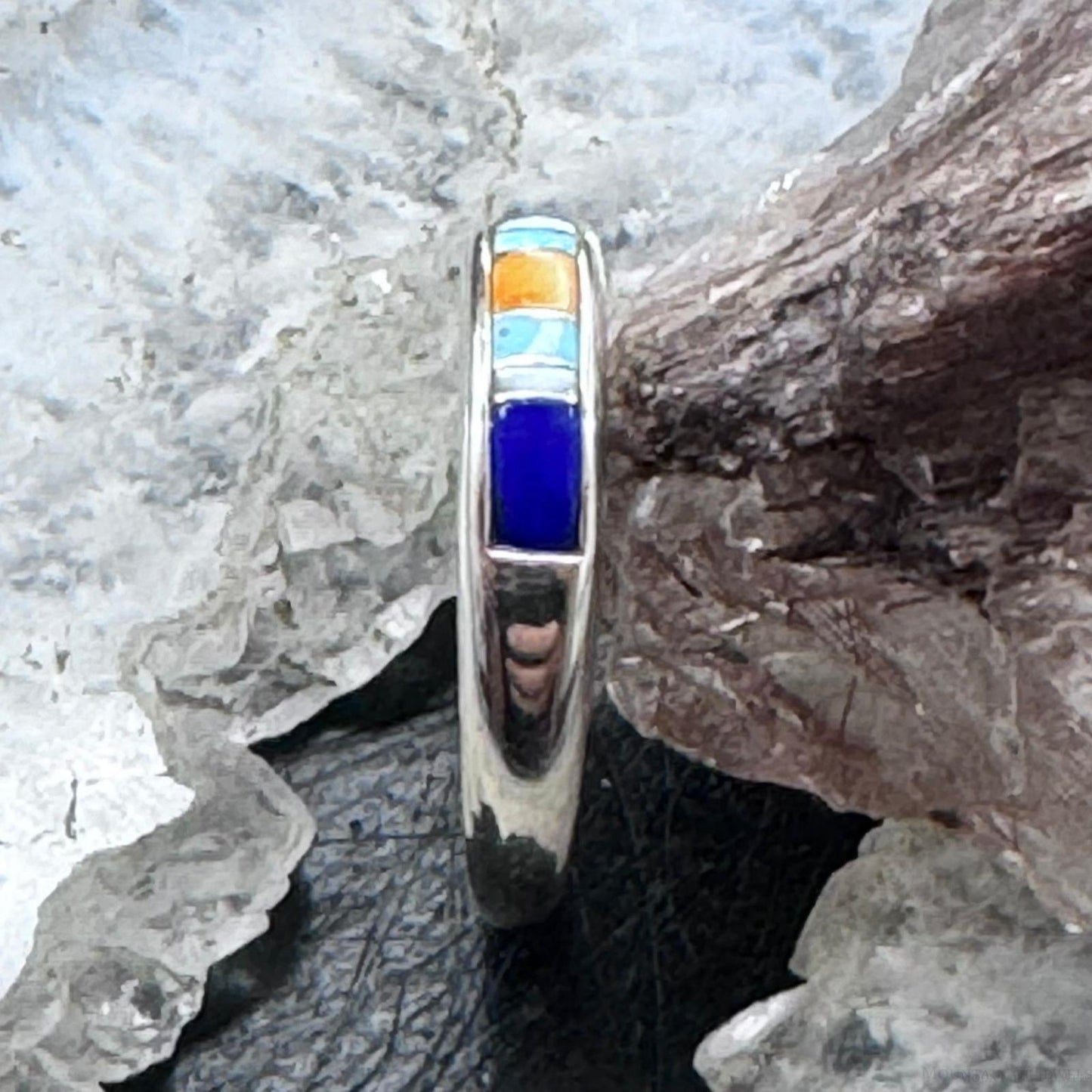 Carolyn Pollack Sterling Silver Multi Gemstone Inlay Thin Band Ring For Women