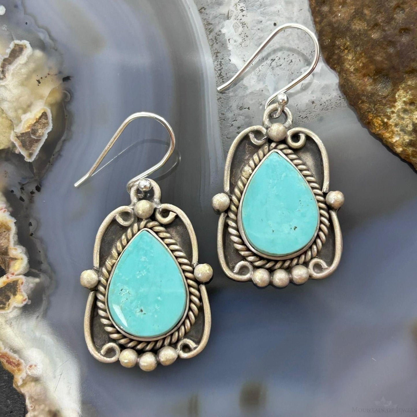 Sterling Silver Southwestern Style Turquoise Decorated Dangle Earrings For Women #4