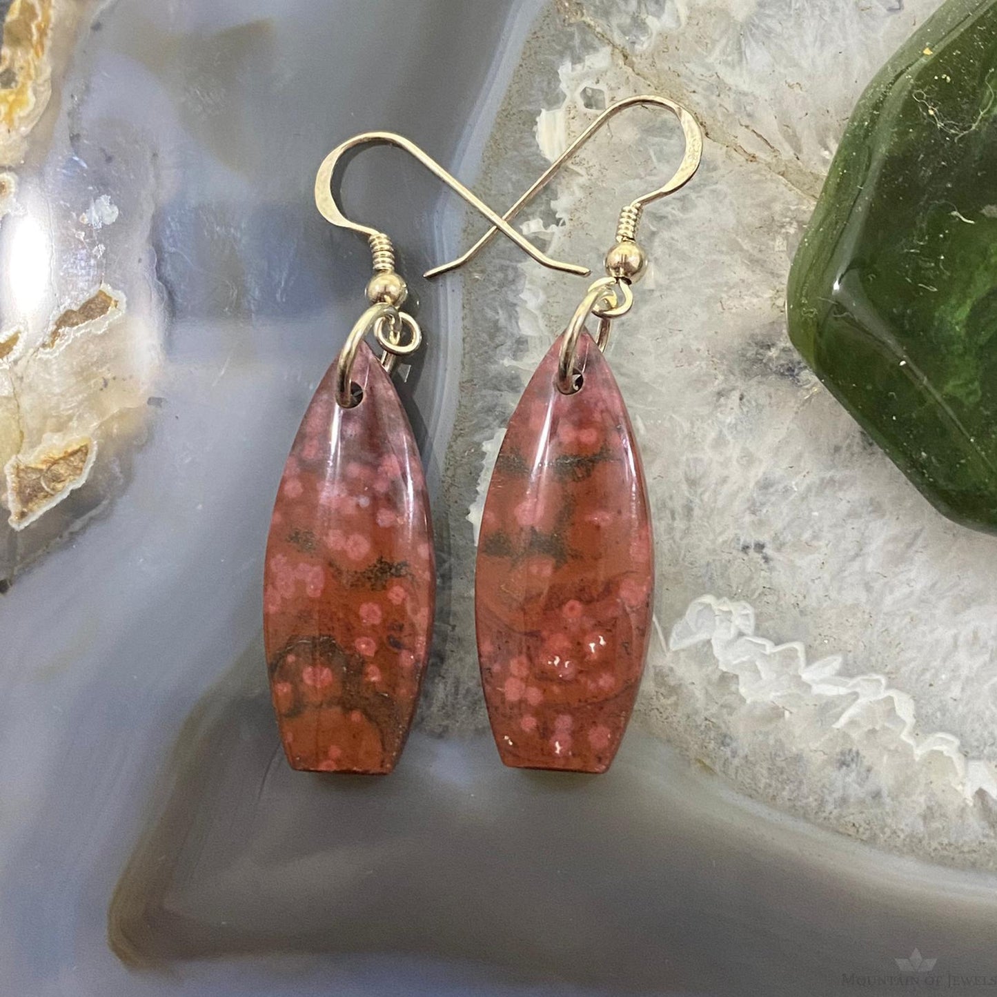 Sterling Silver Oblong River Jasper Slab Dangle Earrings For Women #137