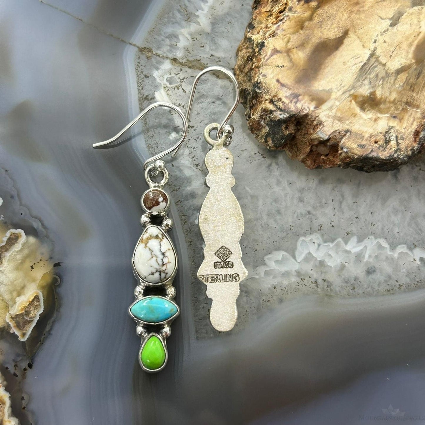 Sterling Silver Southwestern Style Multistone Dangle Earrings For Women #11