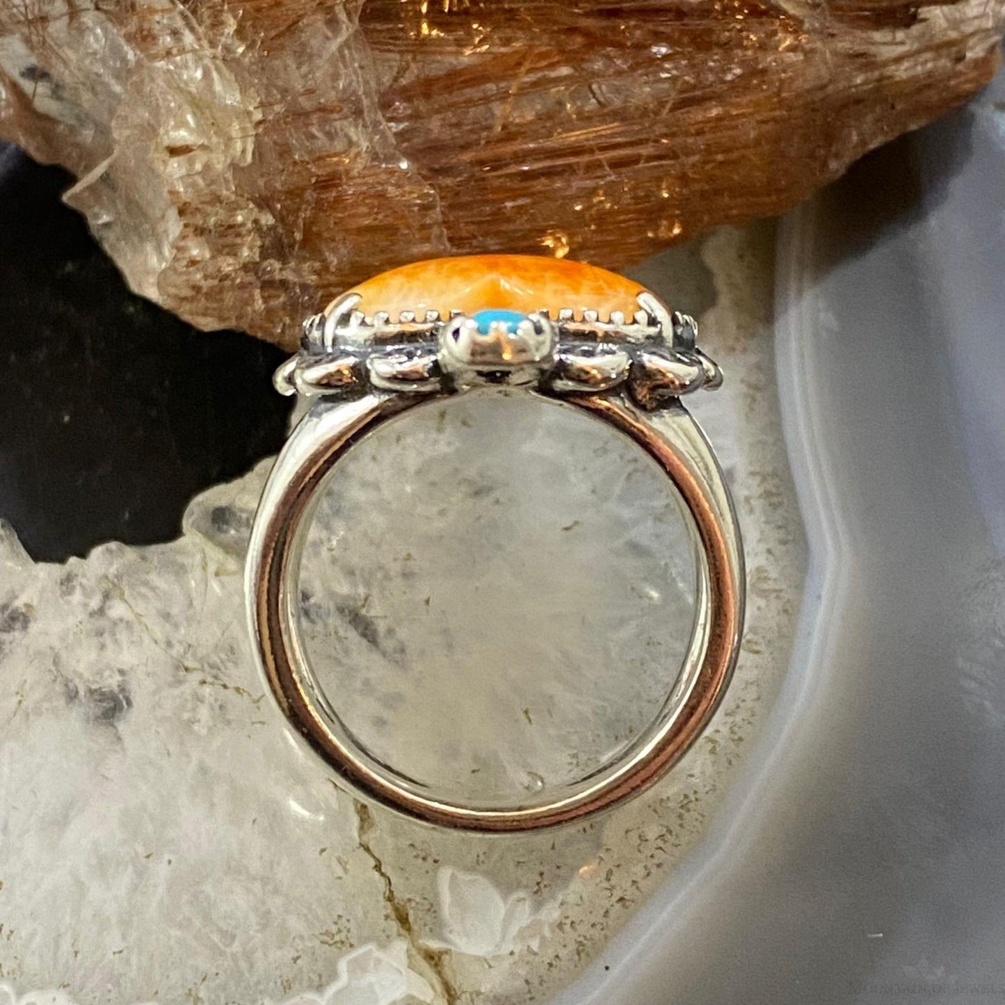 Carolyn Pollack Sterling Silver Orange Spiny Oyster Heart & Turquoise Decorated Ring For Women, Variety of Sizes