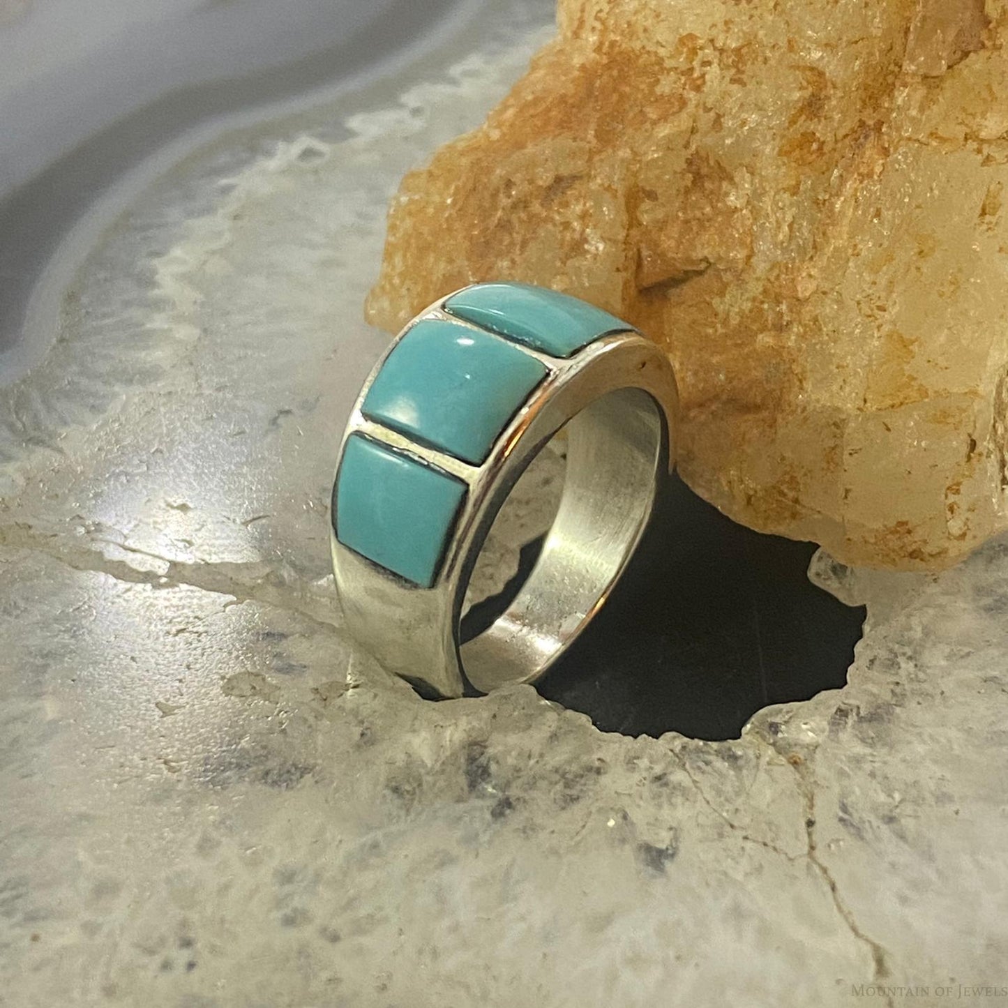 Native American Sterling Blue Ridge Turquoise Graduated Band Ring Size 7.5