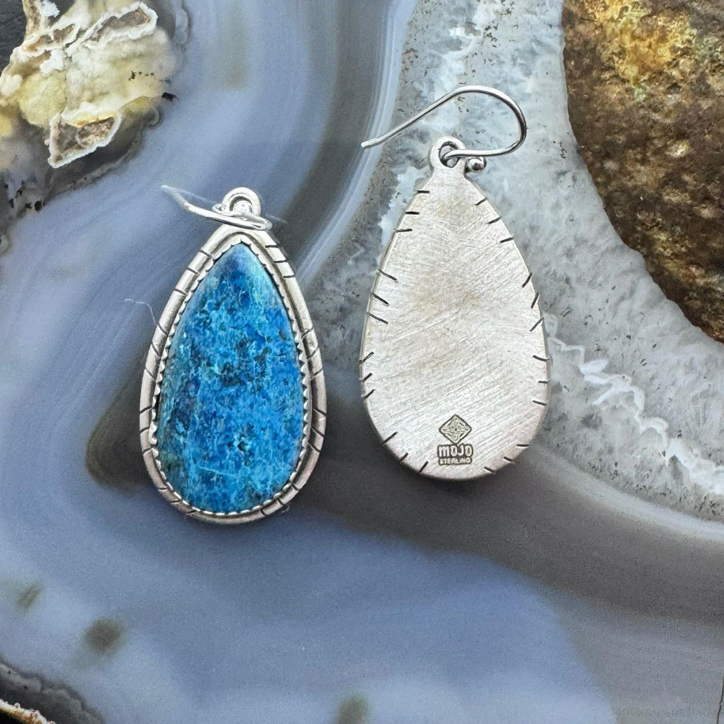 Sterling Silver Southwestern Style Teardrop Shattuckite Dangle Earrings For Women #2