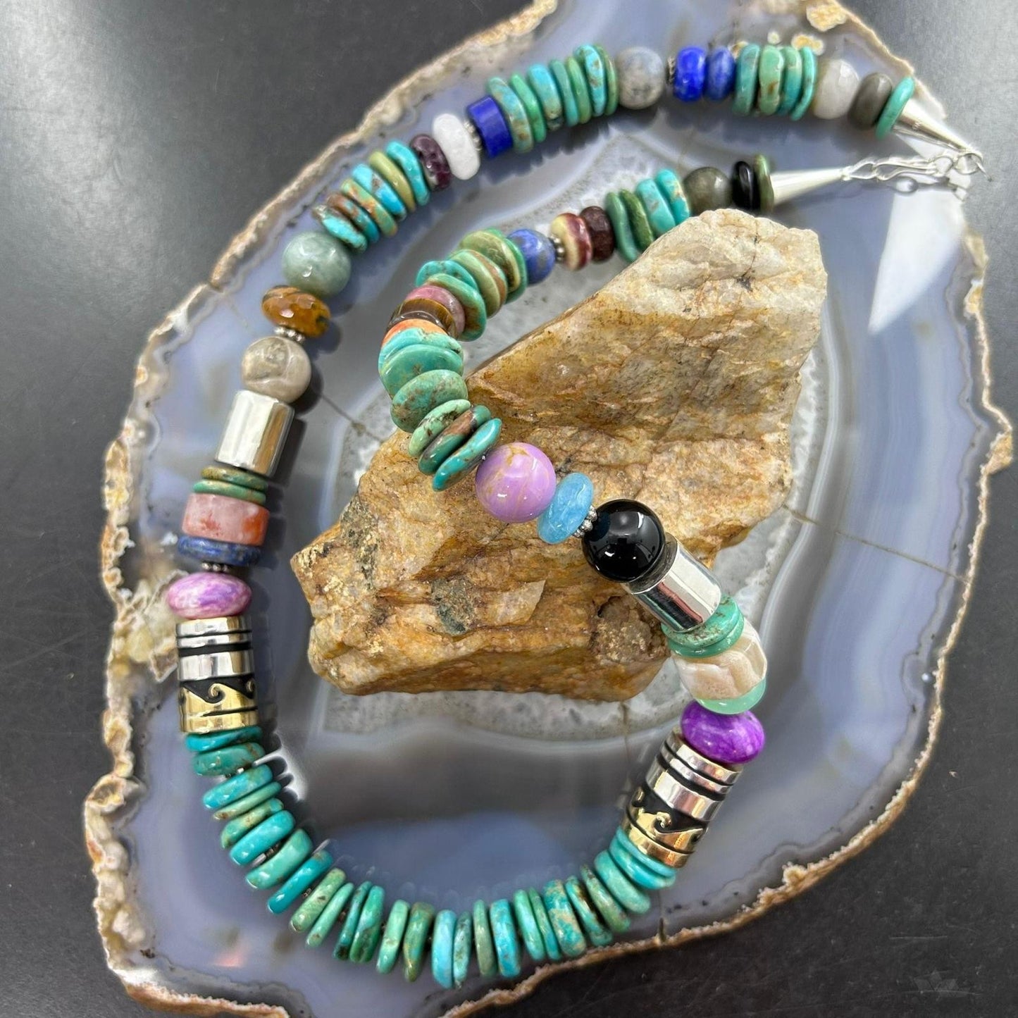 Tommy&Rosita Singer Sterling Silver Turquoise & Multistone Beads Necklace For Women #1
