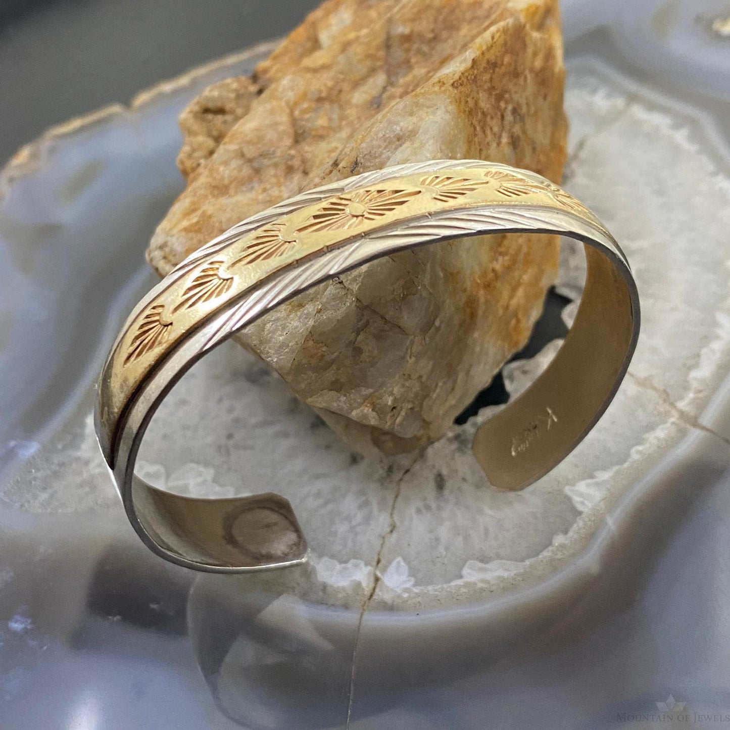 Native American Sterling Silver & 12K GF Stamped Stackable Bracelet For Women