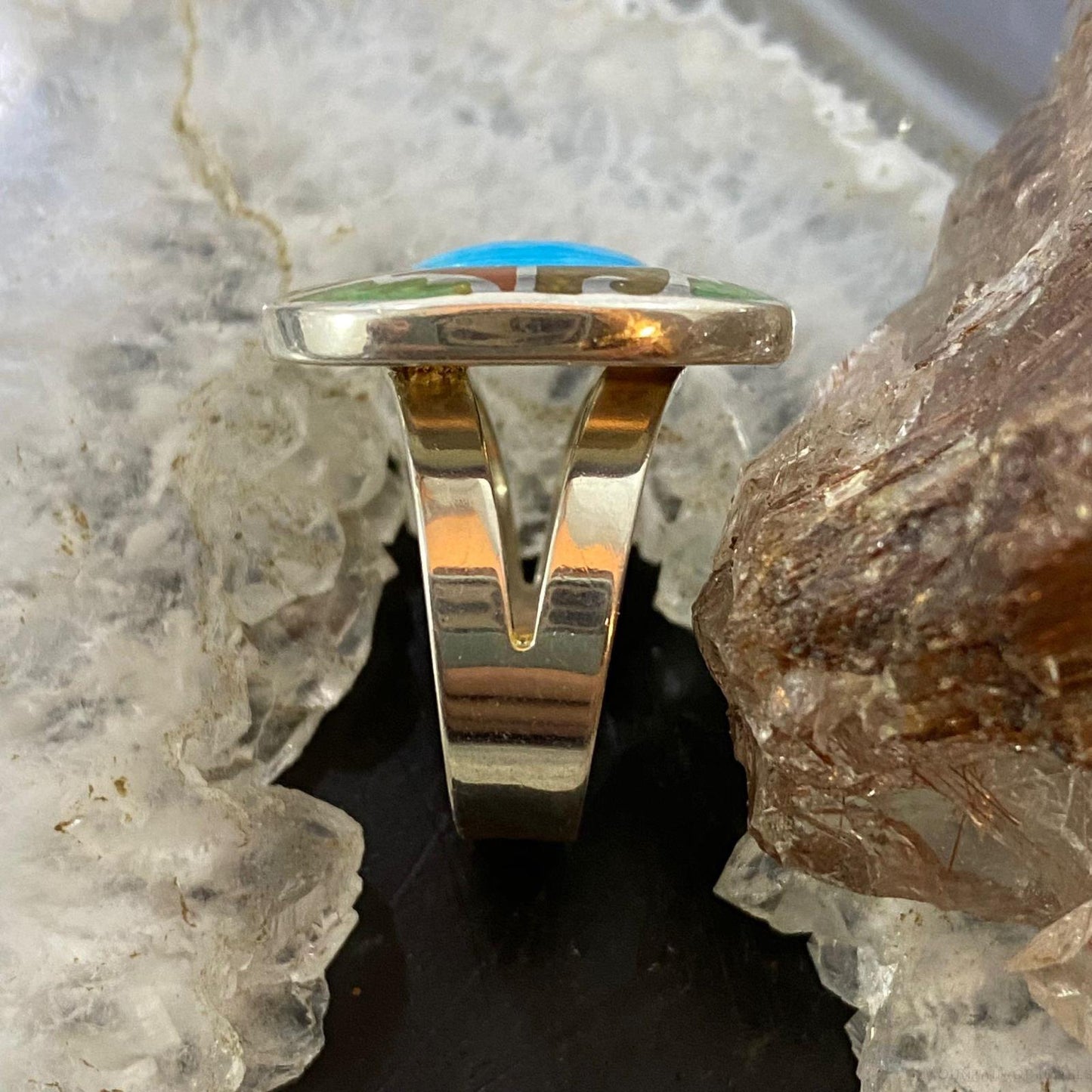 Carolyn Pollack Southwestern Style Sterling Silver Multistone Chip Inlay Mosaic Ring For Women