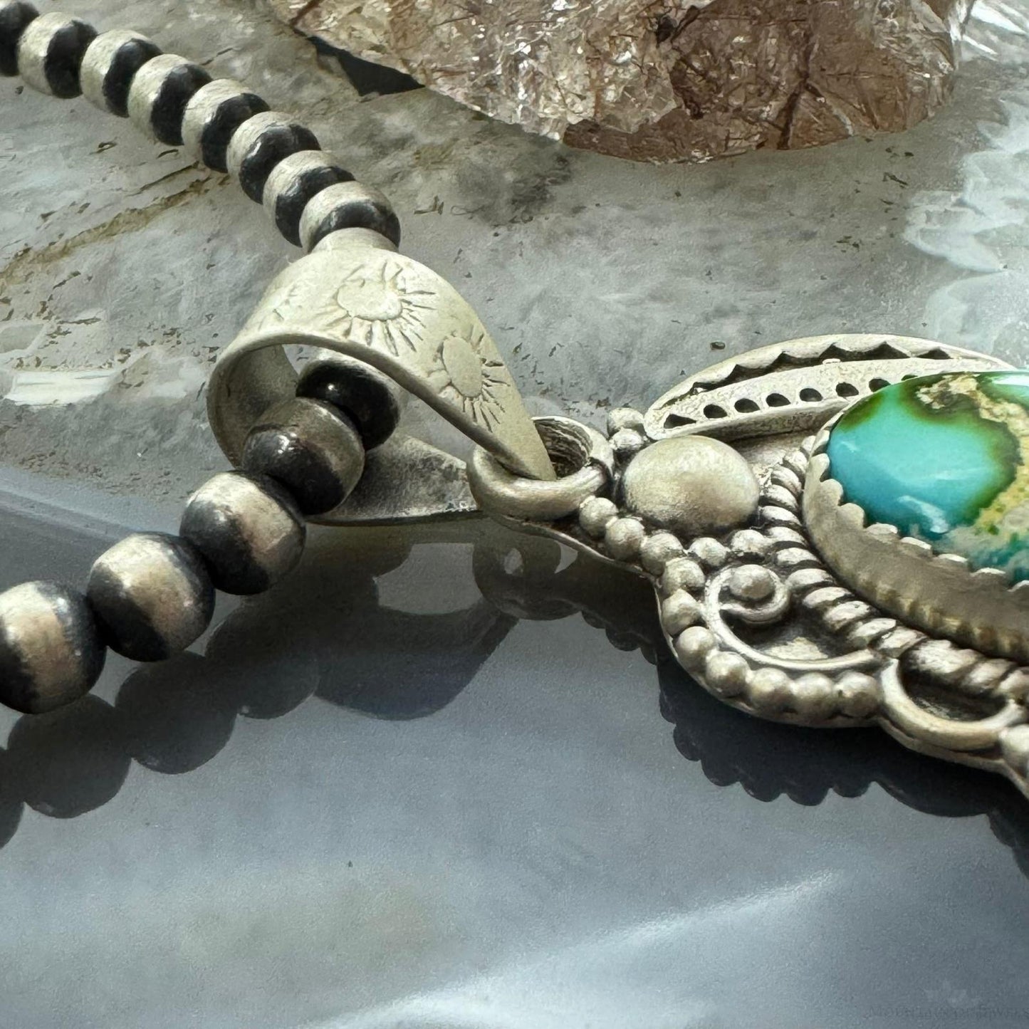 Sterling Silver Southwestern Style Oval Sonora Gold Turquoise Pendant For Women