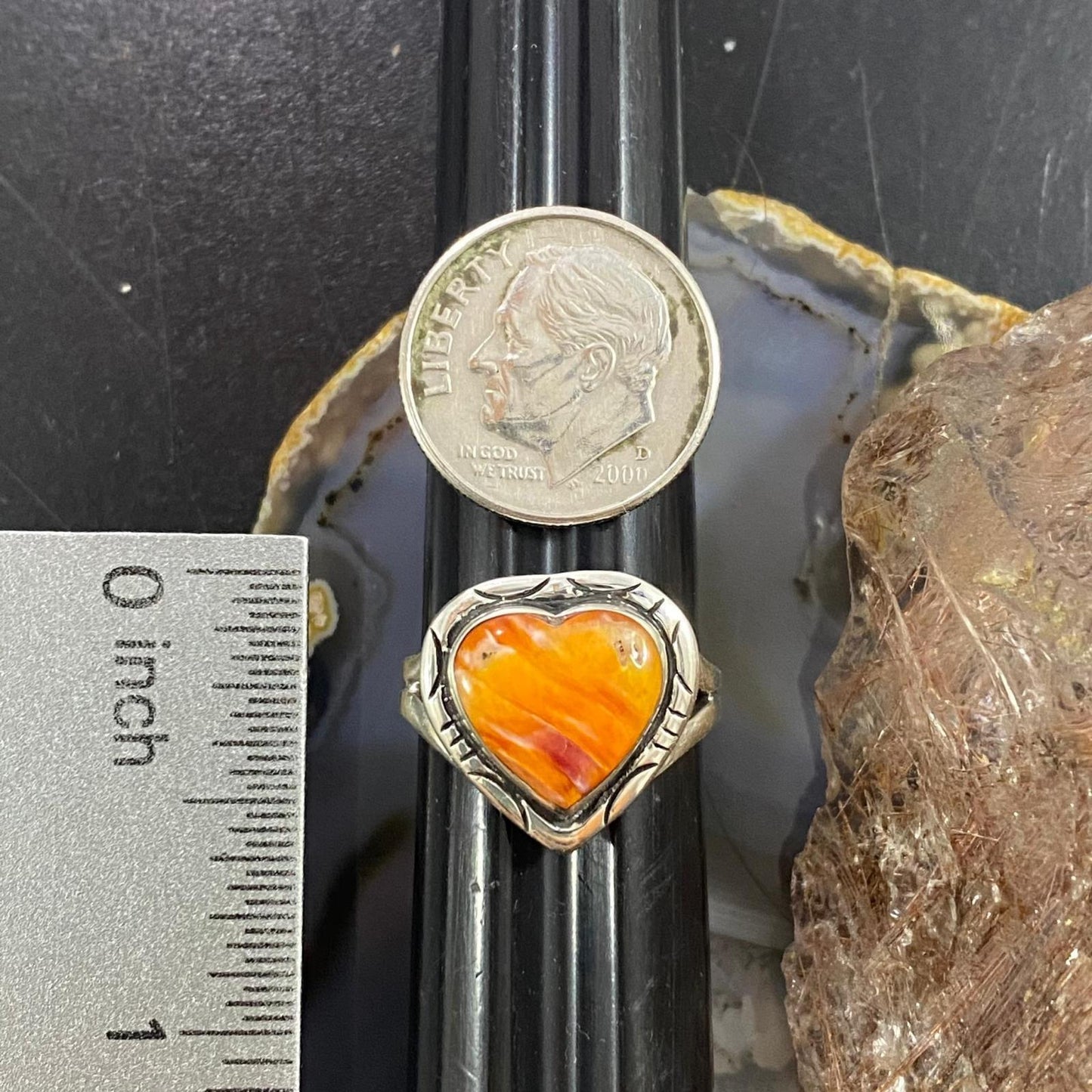 Native American Sterling Silver Heart Shape Spiny Oyster Ring Sz 5.75 For Women
