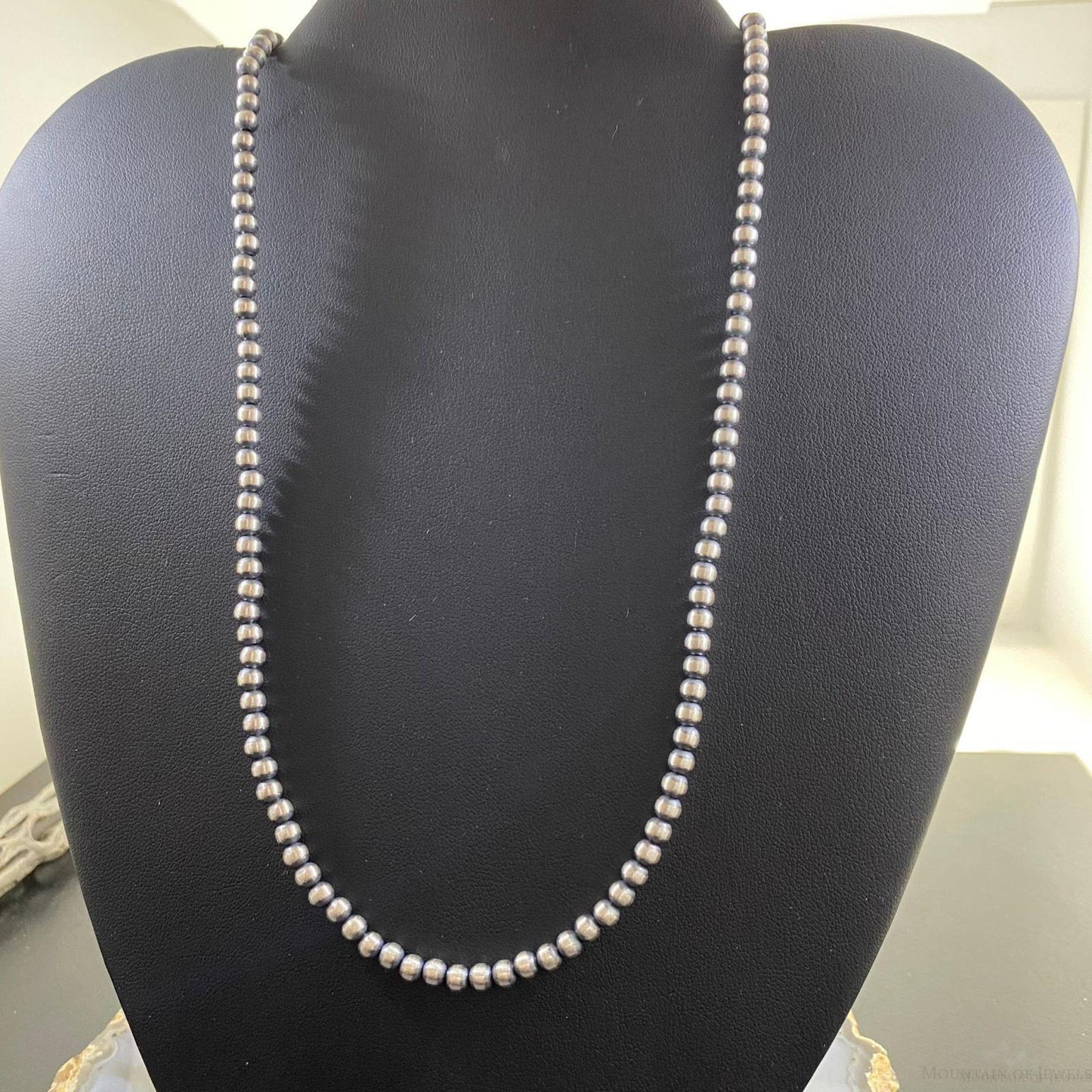 Navajo Pearl Beads 4 mm Sterling Silver Necklace Length 24" For Women