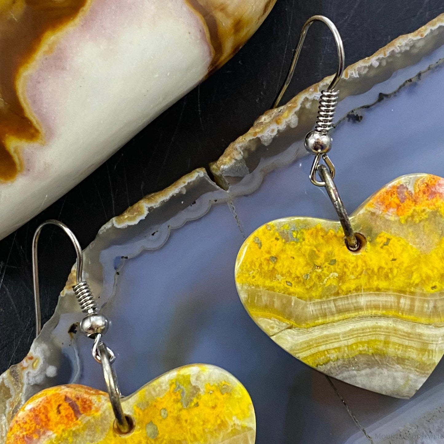 Sterling Silver Heart Shape Bumblebee Jasper Slab Dangle Earrings For Women #2