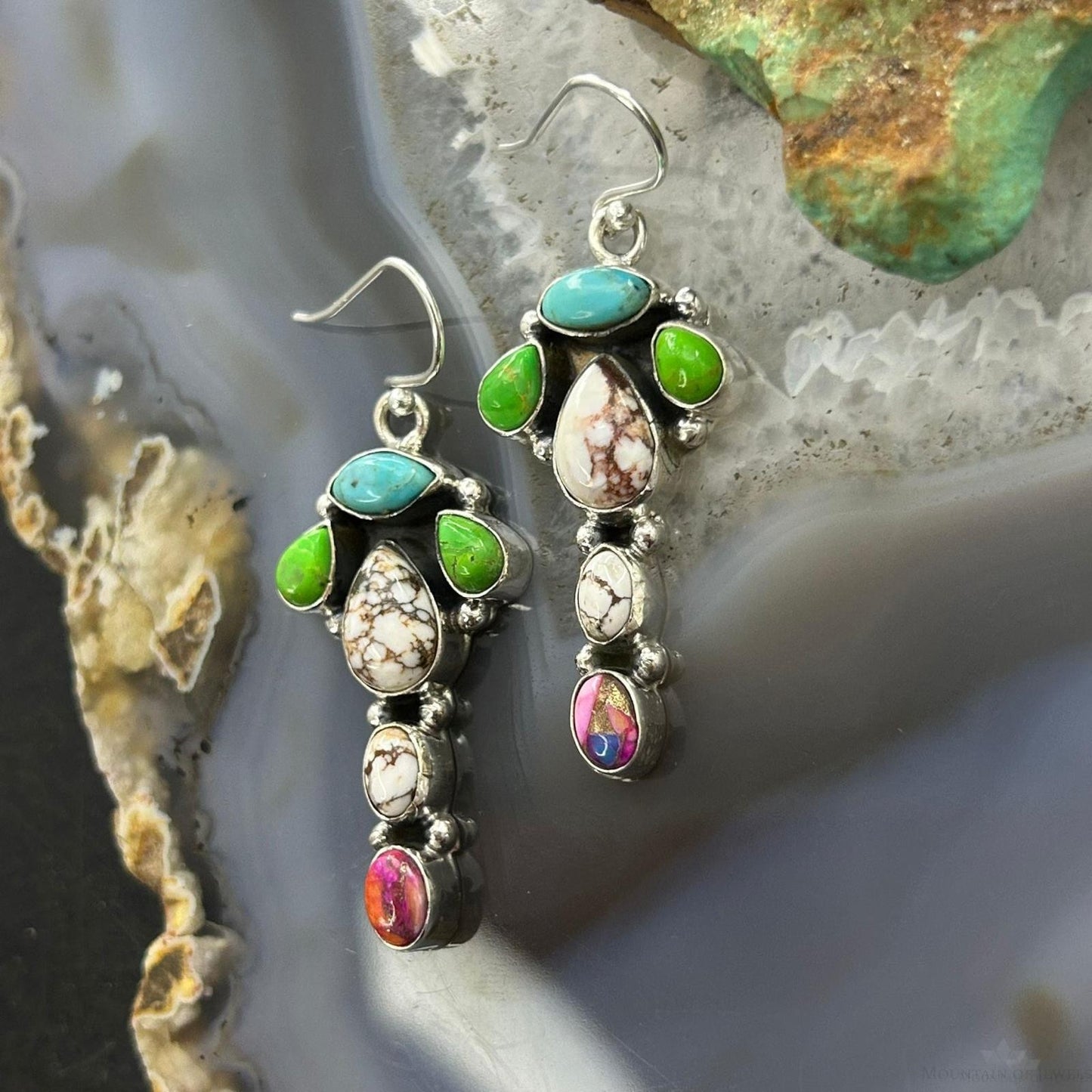 Sterling Silver Southwestern Style Multistone Dangle Earrings For Women #6