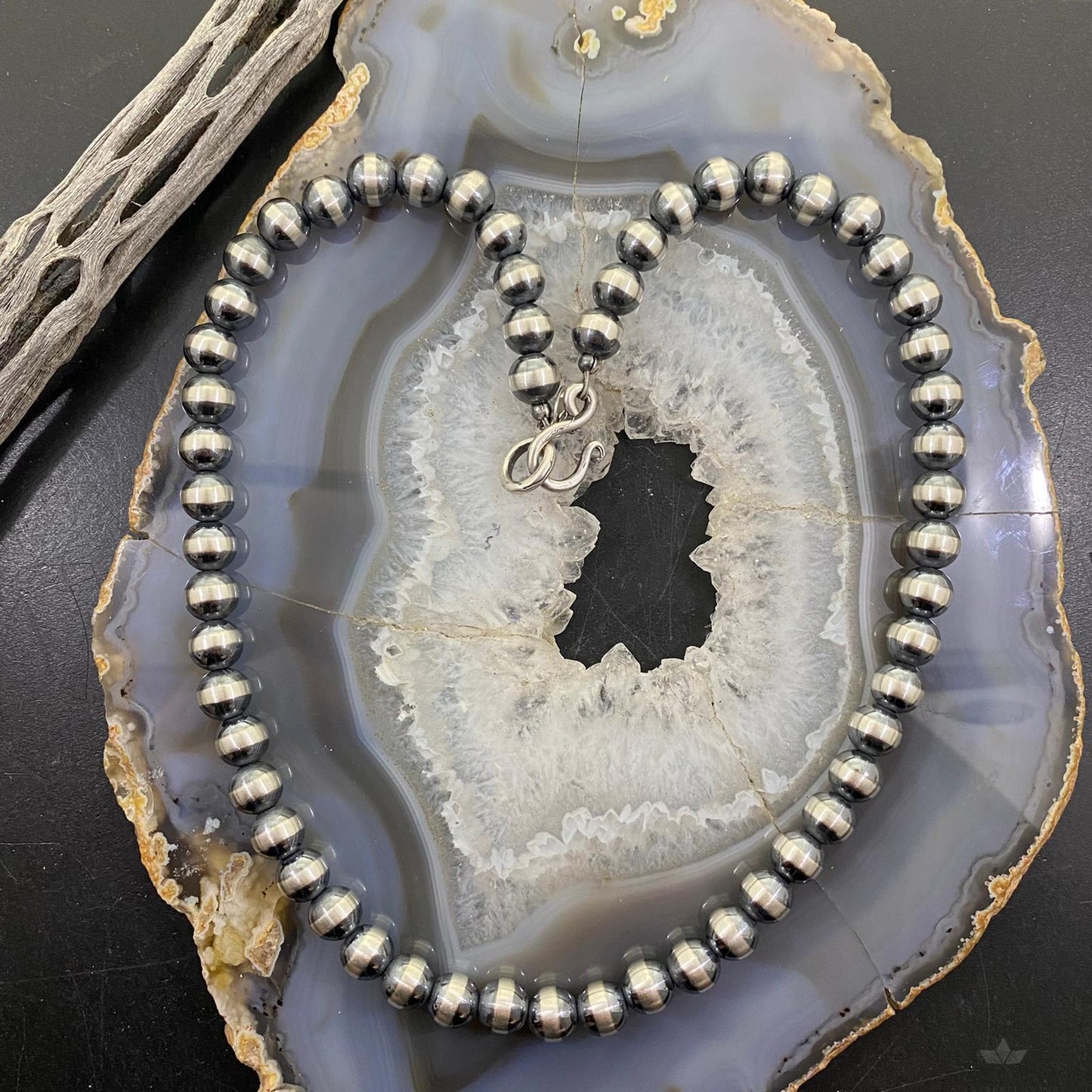 Navajo Pearl Beads 8 mm Sterling Silver Necklace Length 20" For Women