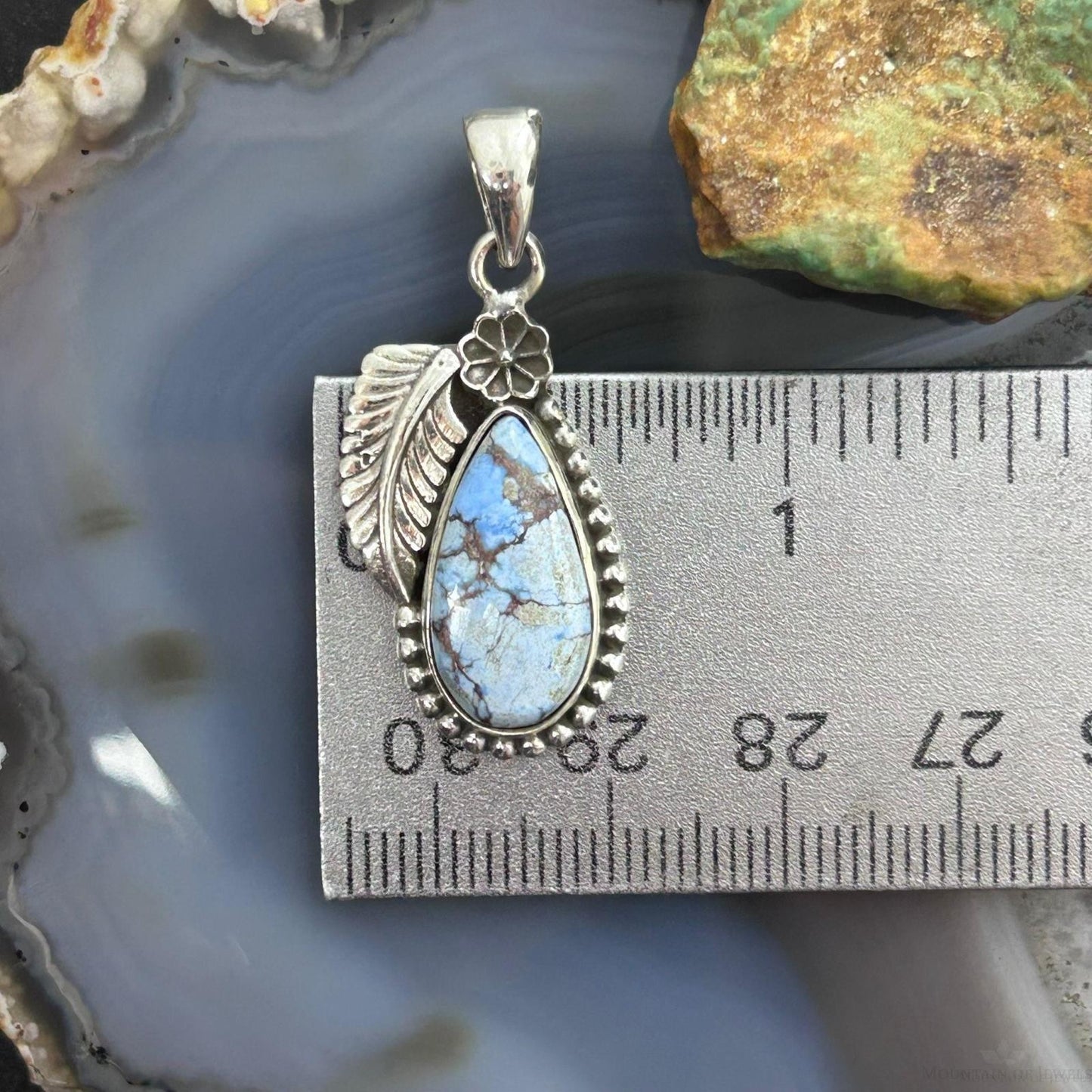 Sterling Silver Southwestern Style Teardrop Golden Hill Turquoise Leaves Pendant For Women #1