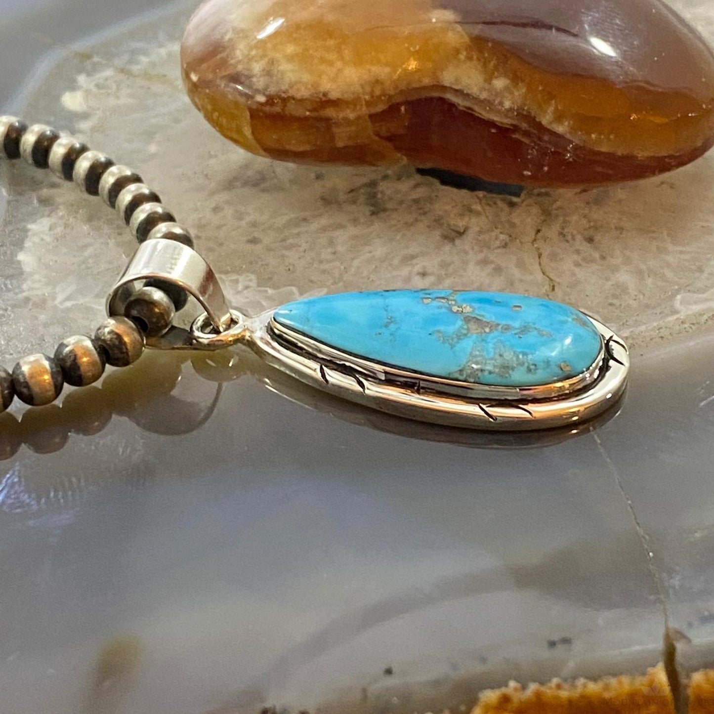 Native American Sterling Blue Ridge Turquoise Teardrop Pendant For Women #1